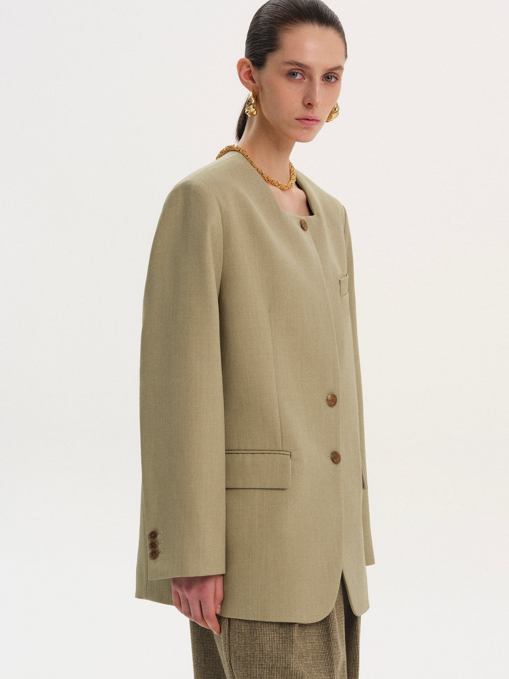 Square Neck Single Blazer, Teak