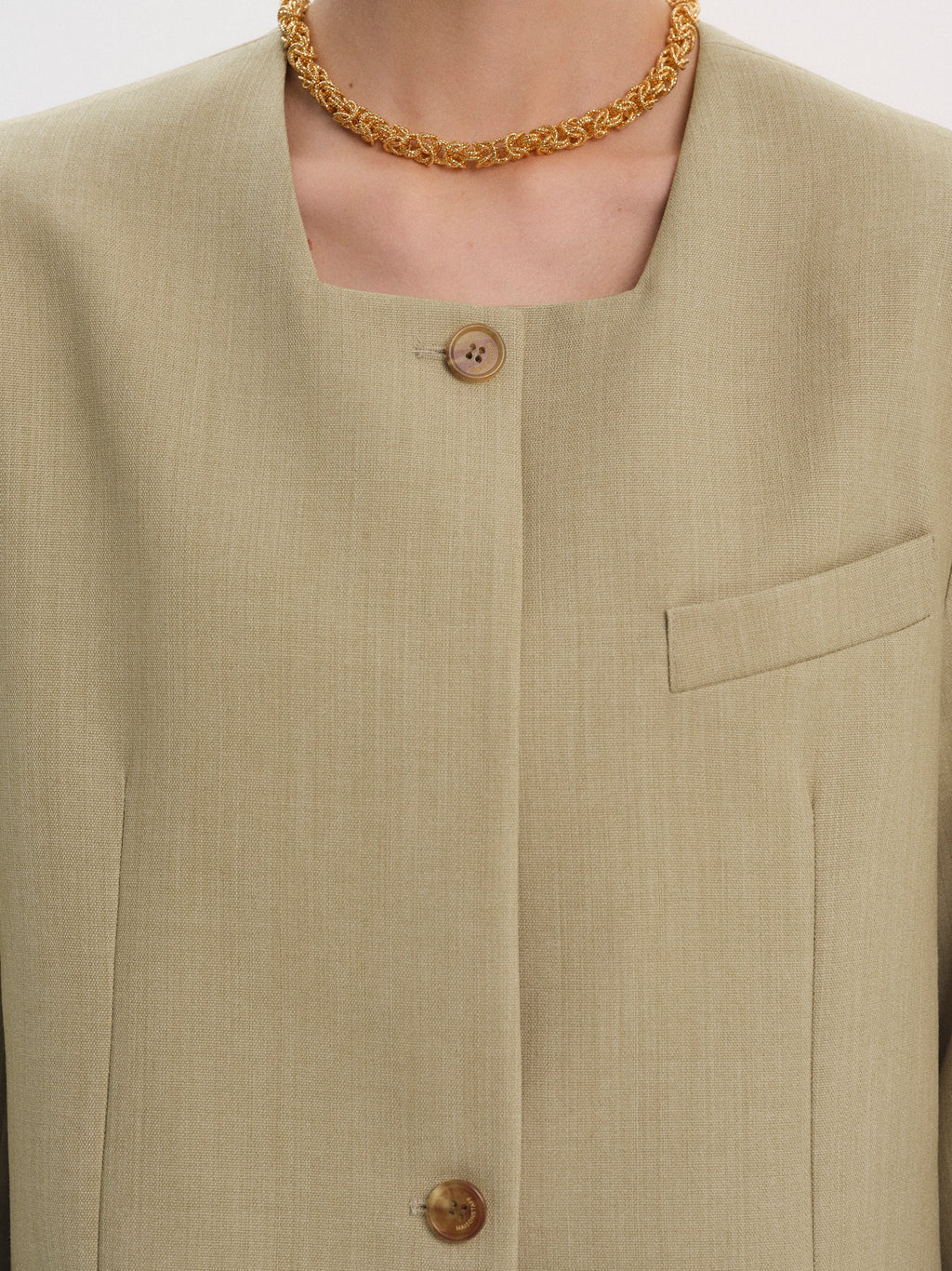 Square Neck Single Blazer, Teak