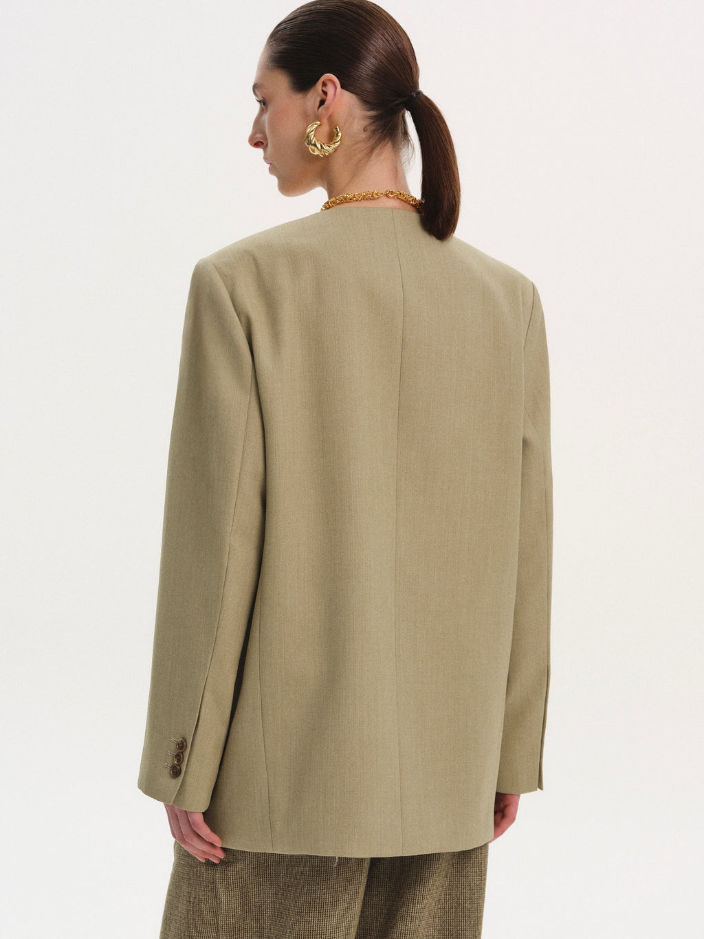 Square Neck Single Blazer, Teak