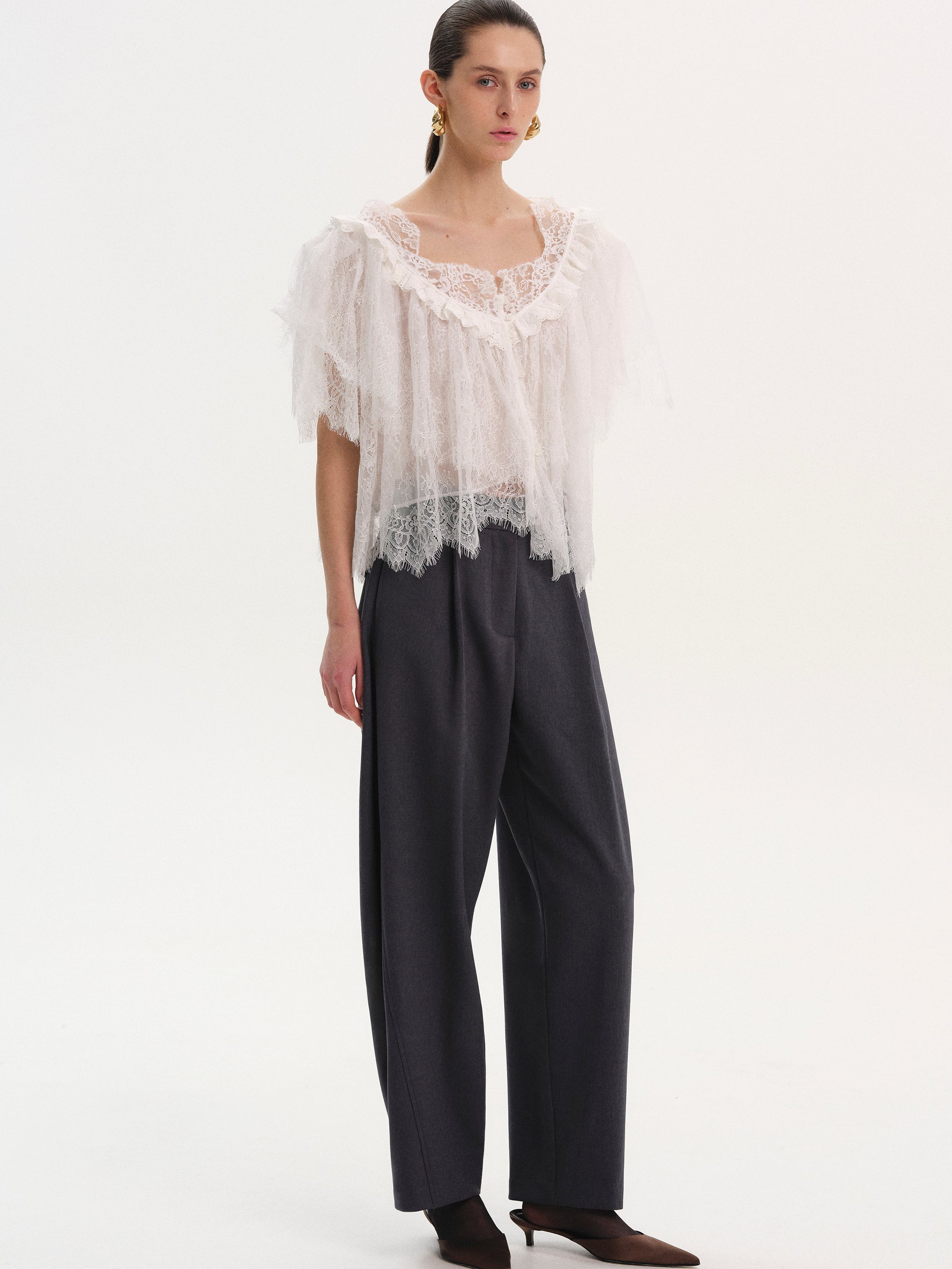 Lace Tiered Blouse, White