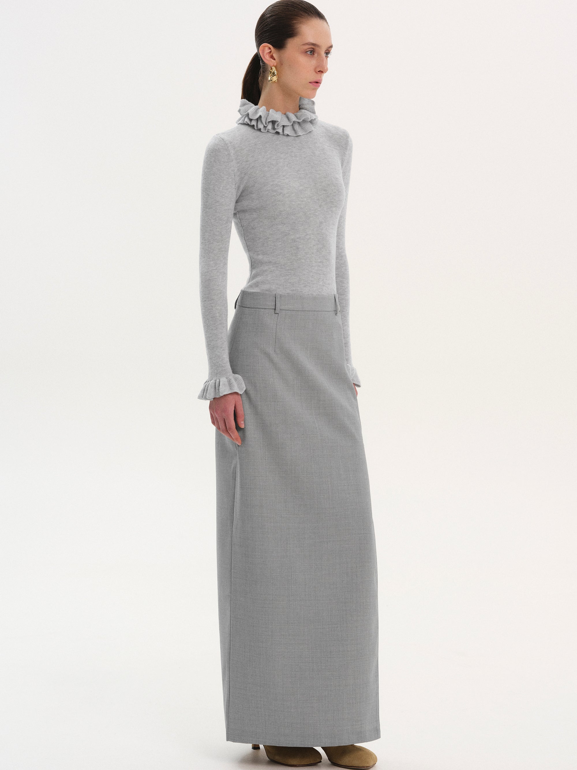 Pencil Slit Maxi Skirt, Grey