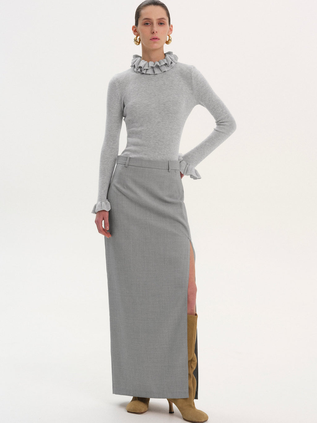 Pencil Slit Maxi Skirt, Grey