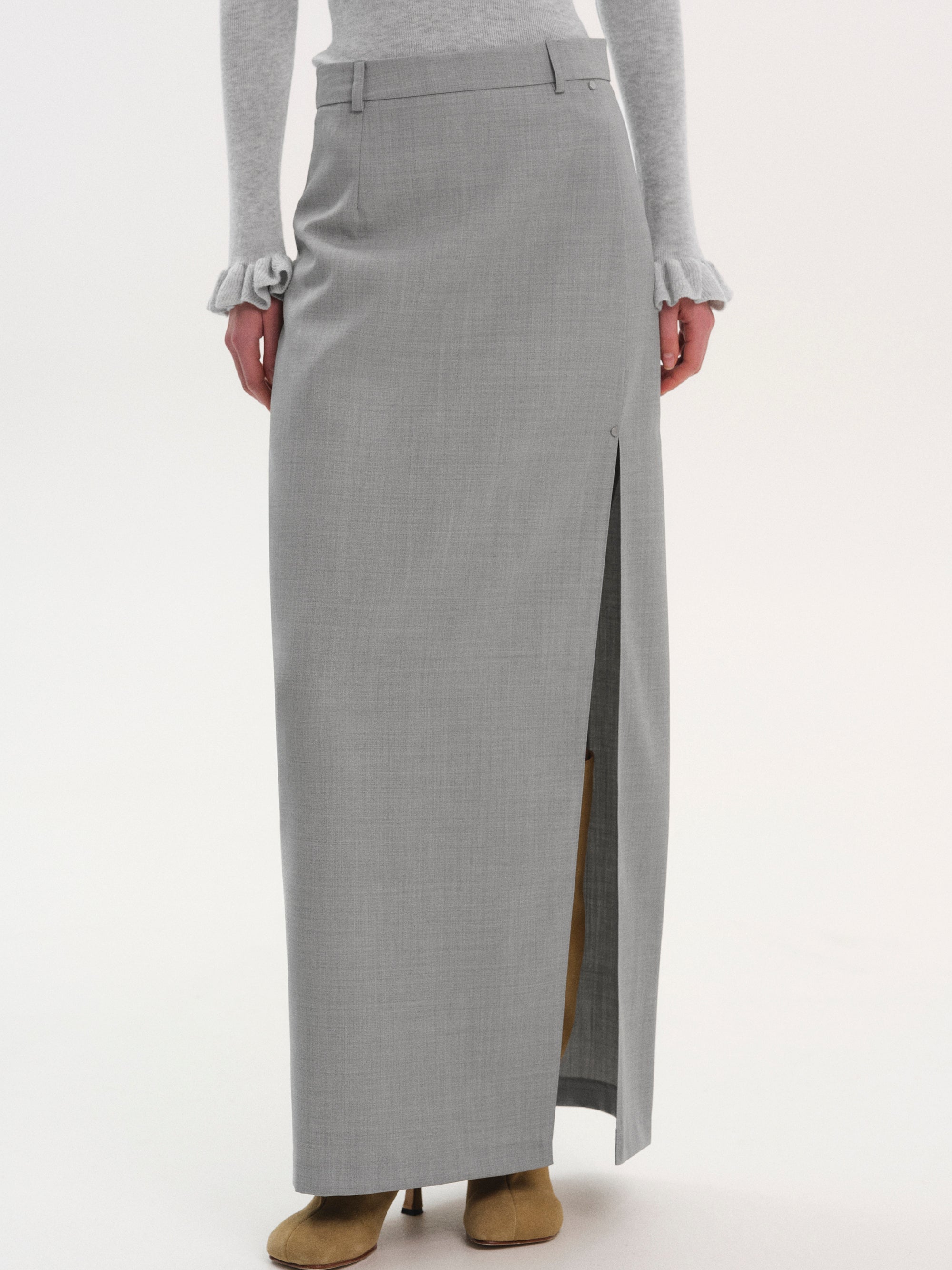 Pencil Slit Maxi Skirt, Grey
