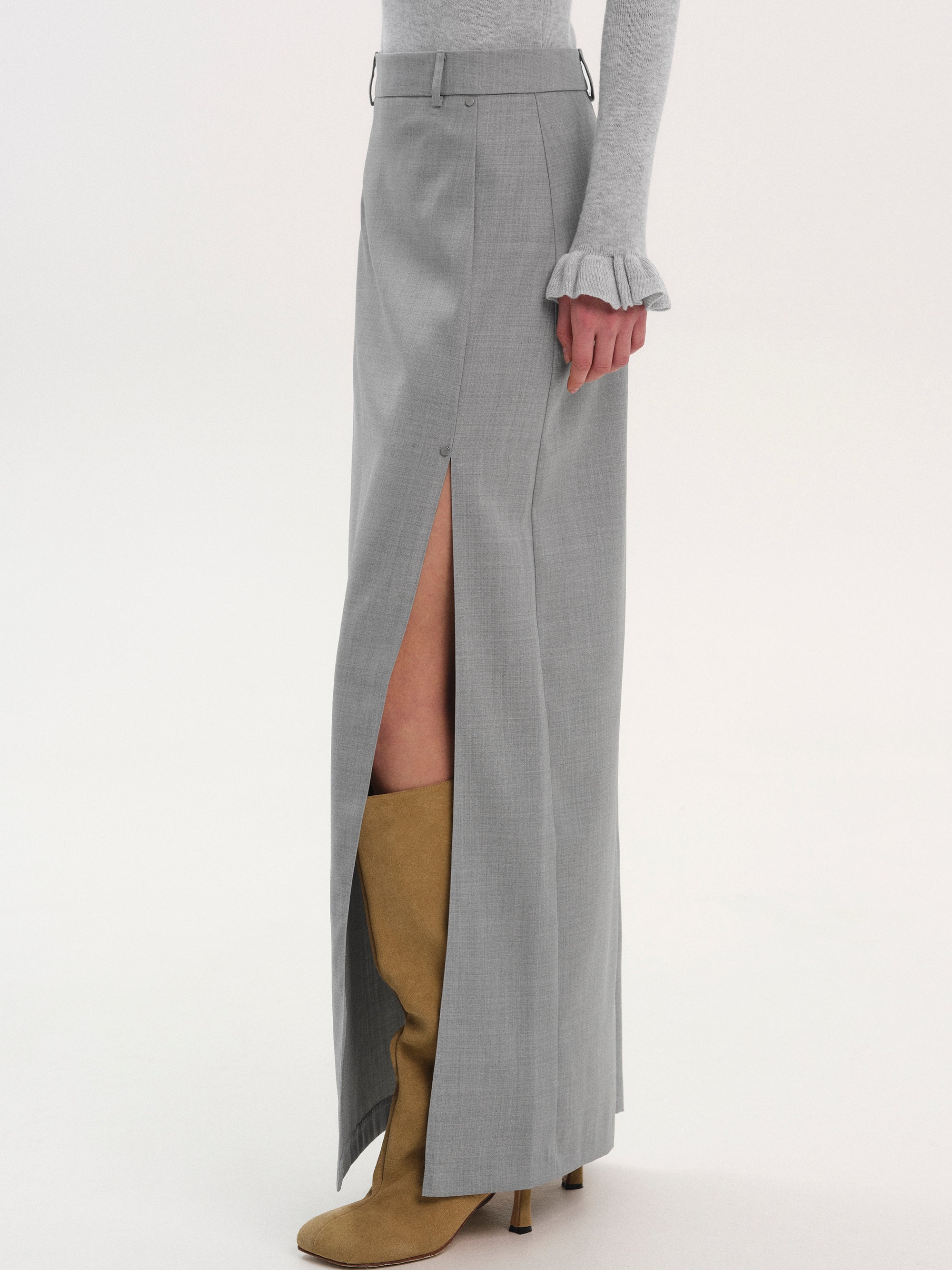 Pencil Slit Maxi Skirt, Grey
