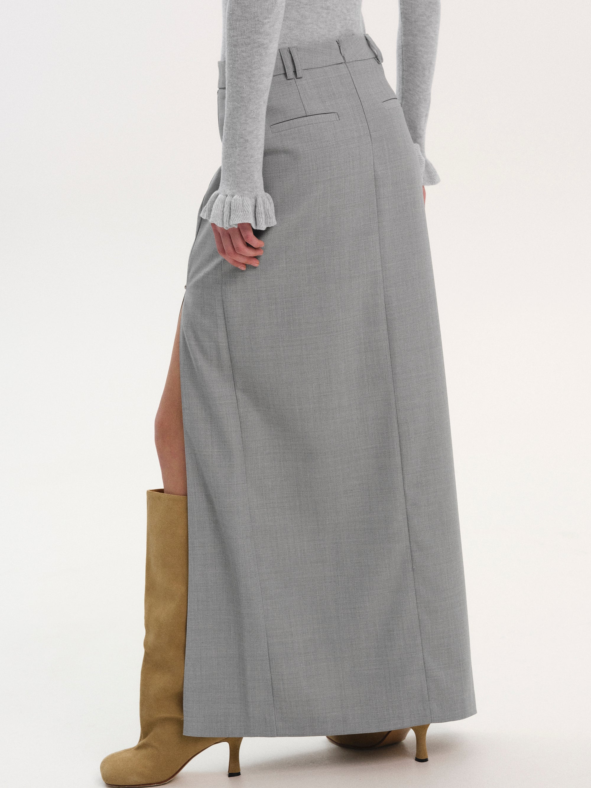 Pencil Slit Maxi Skirt, Grey