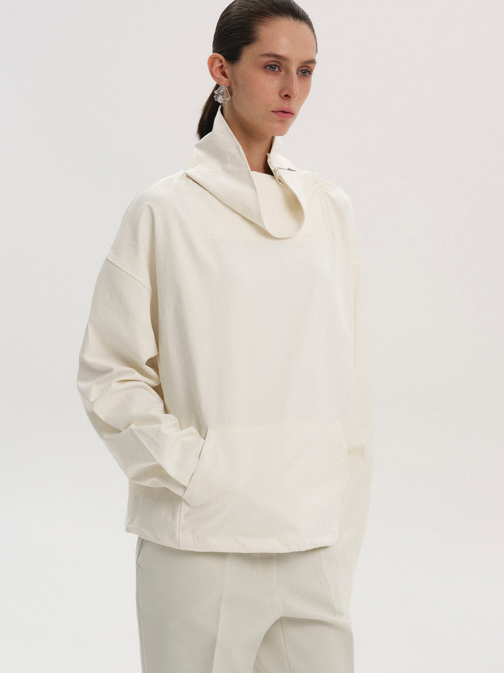 Funnel Zip Neck Top, Ivory