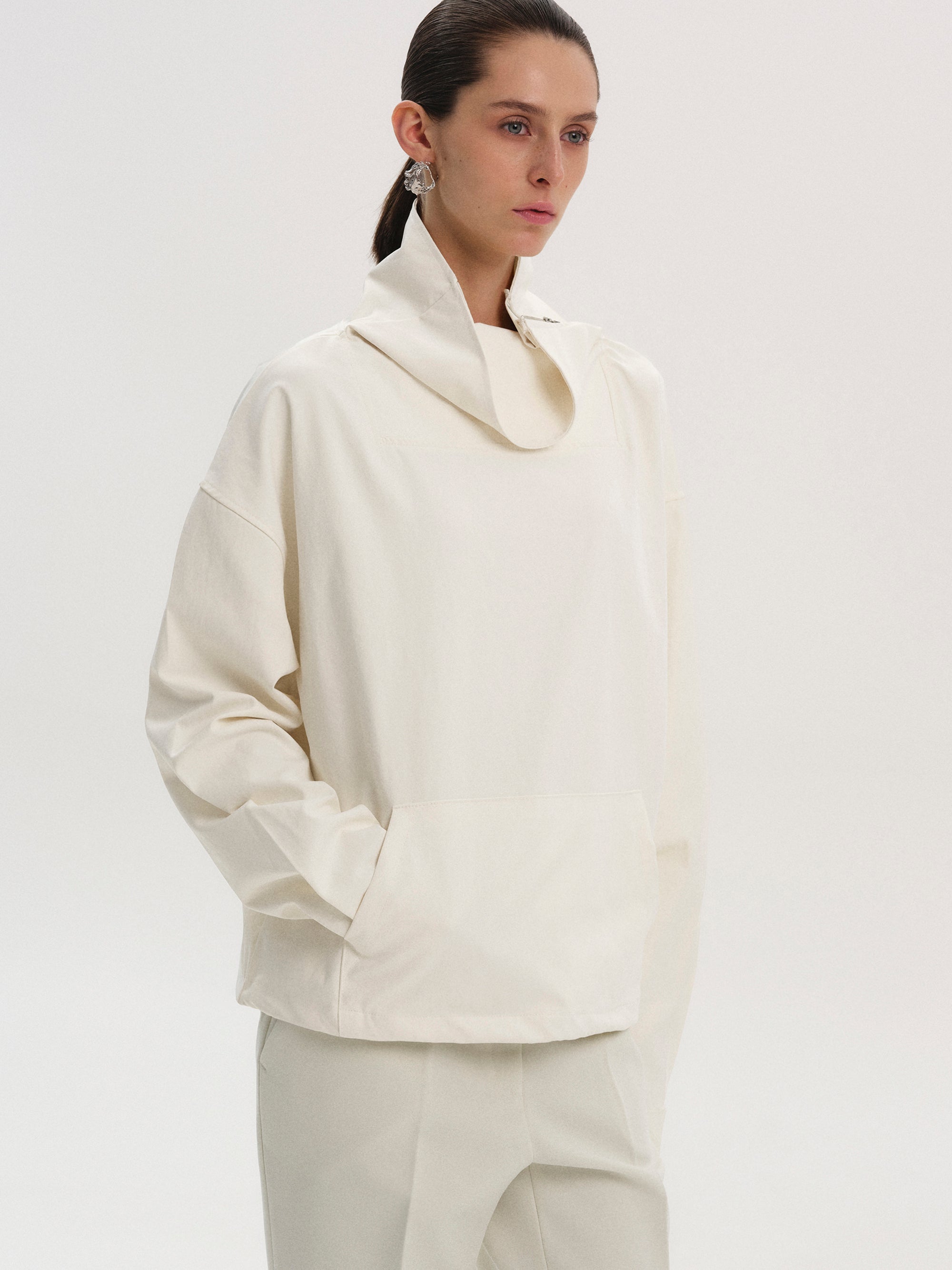 Funnel Zip Neck Top, Ivory