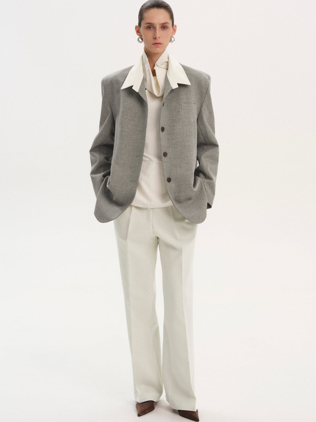Shirt Collar Blazer, Grey Melange