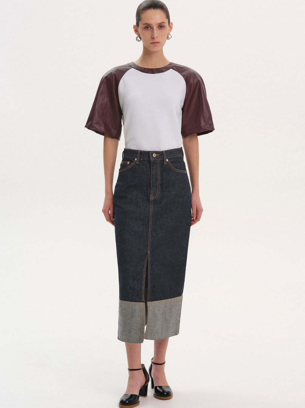 Rolled Cuff Denim Skirt, Indigo