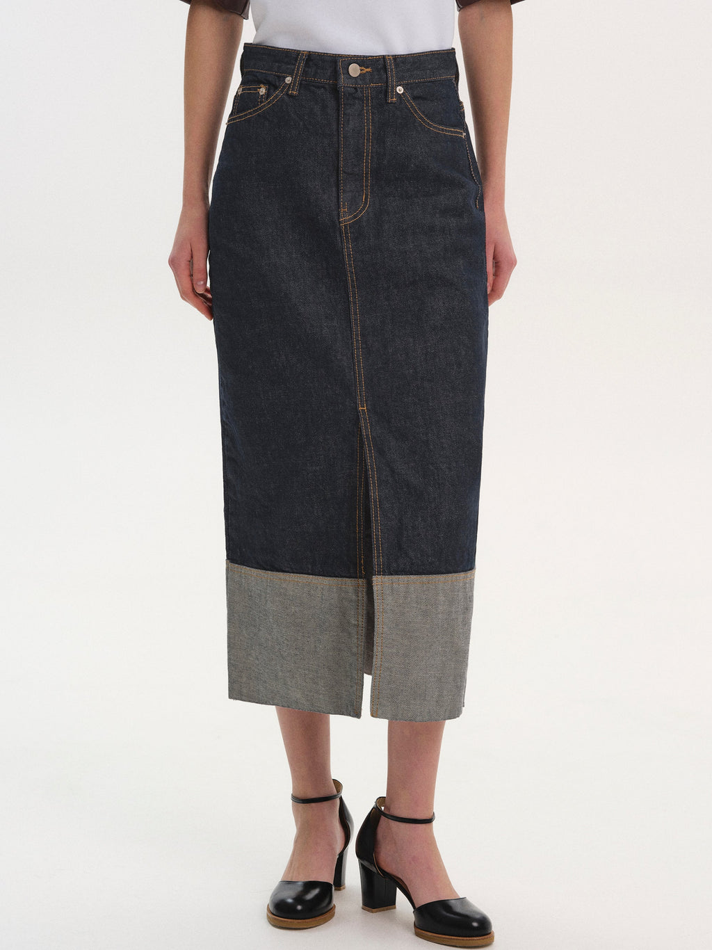 Rolled Cuff Denim Skirt, Indigo