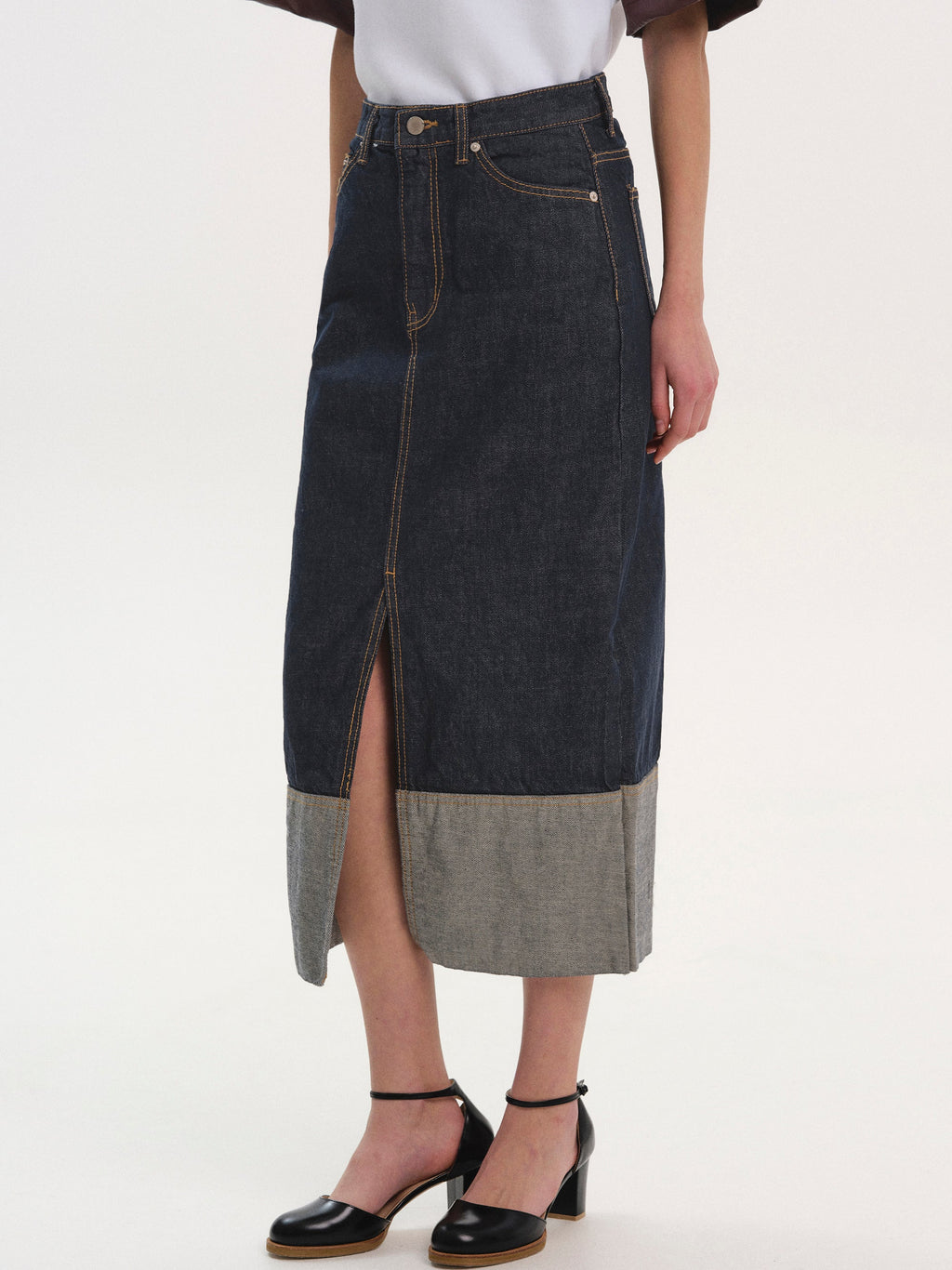 Rolled Cuff Denim Skirt, Indigo