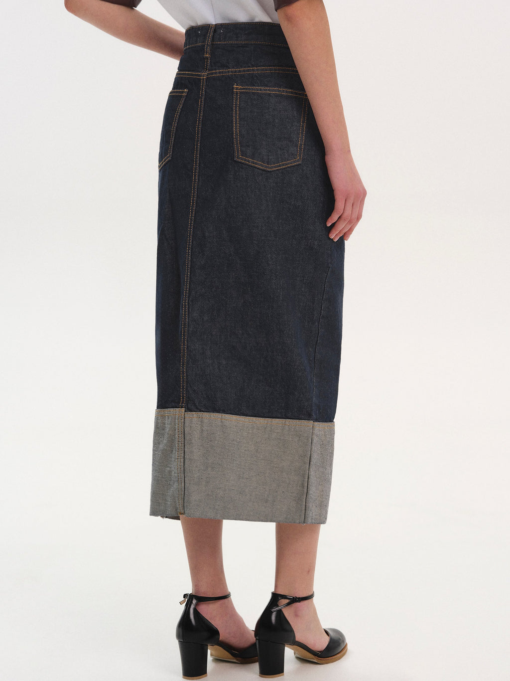 Rolled Cuff Denim Skirt, Indigo