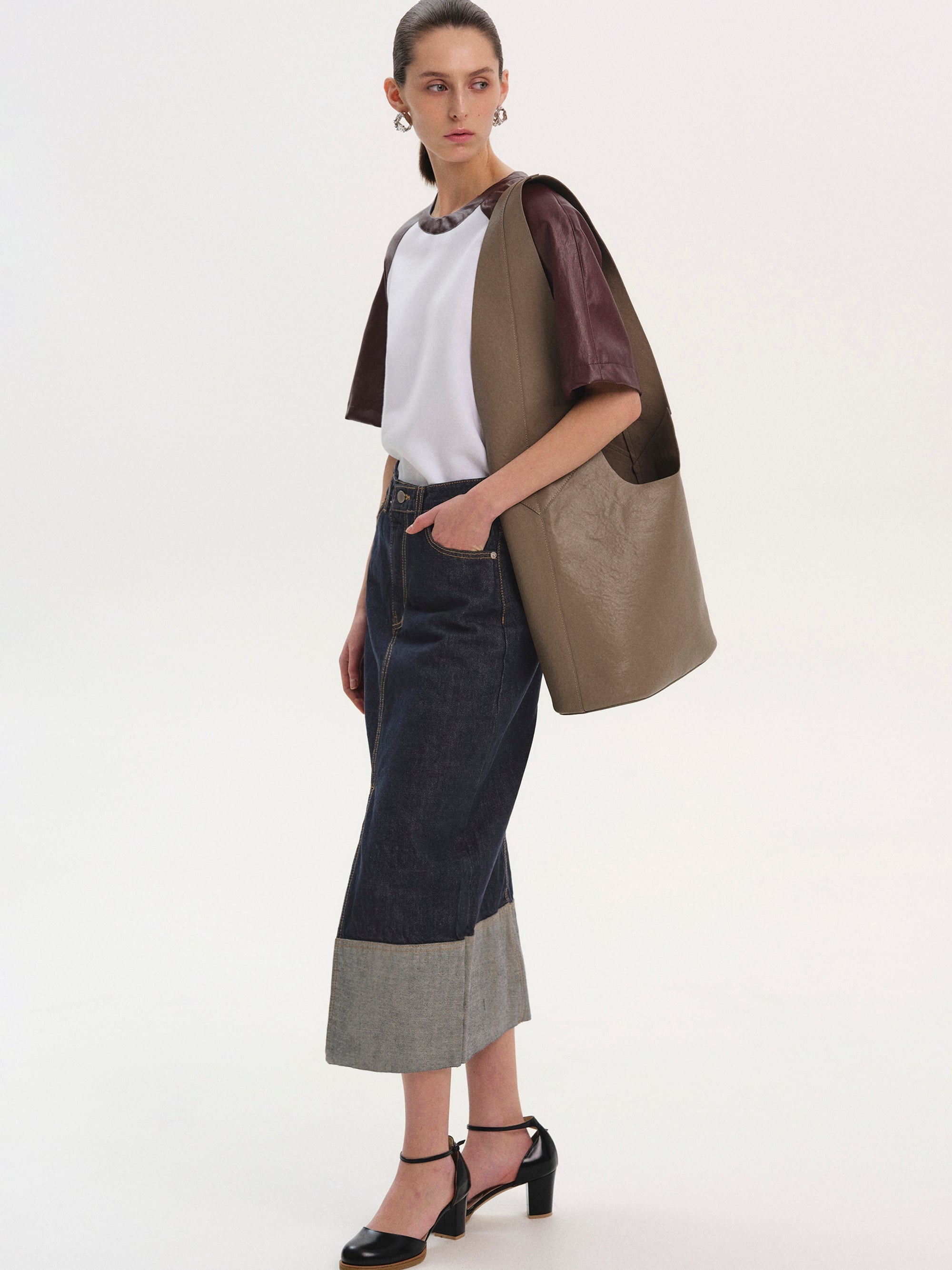 Rolled Cuff Denim Skirt, Indigo