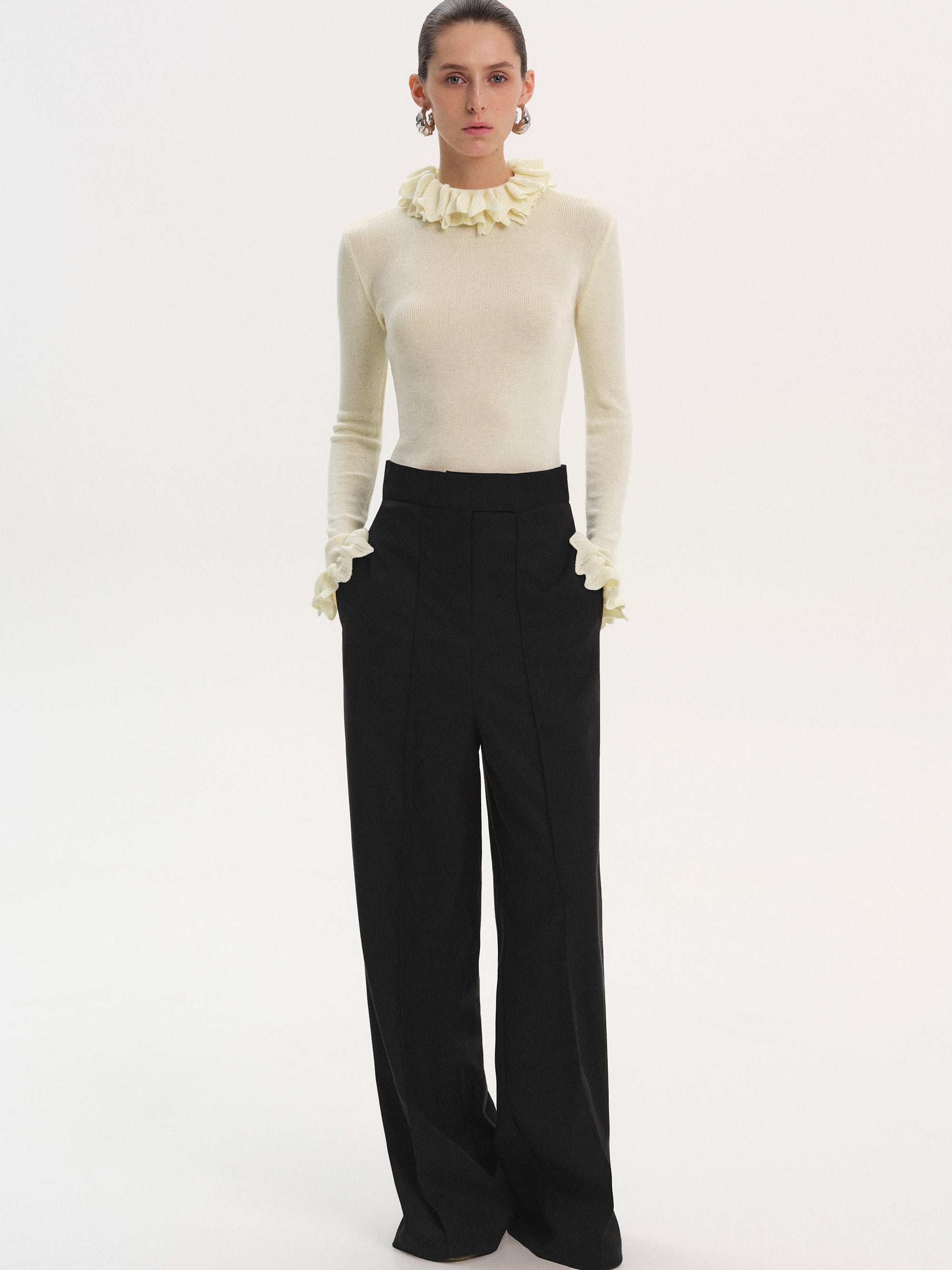 High Waist Creased Trousers, Black