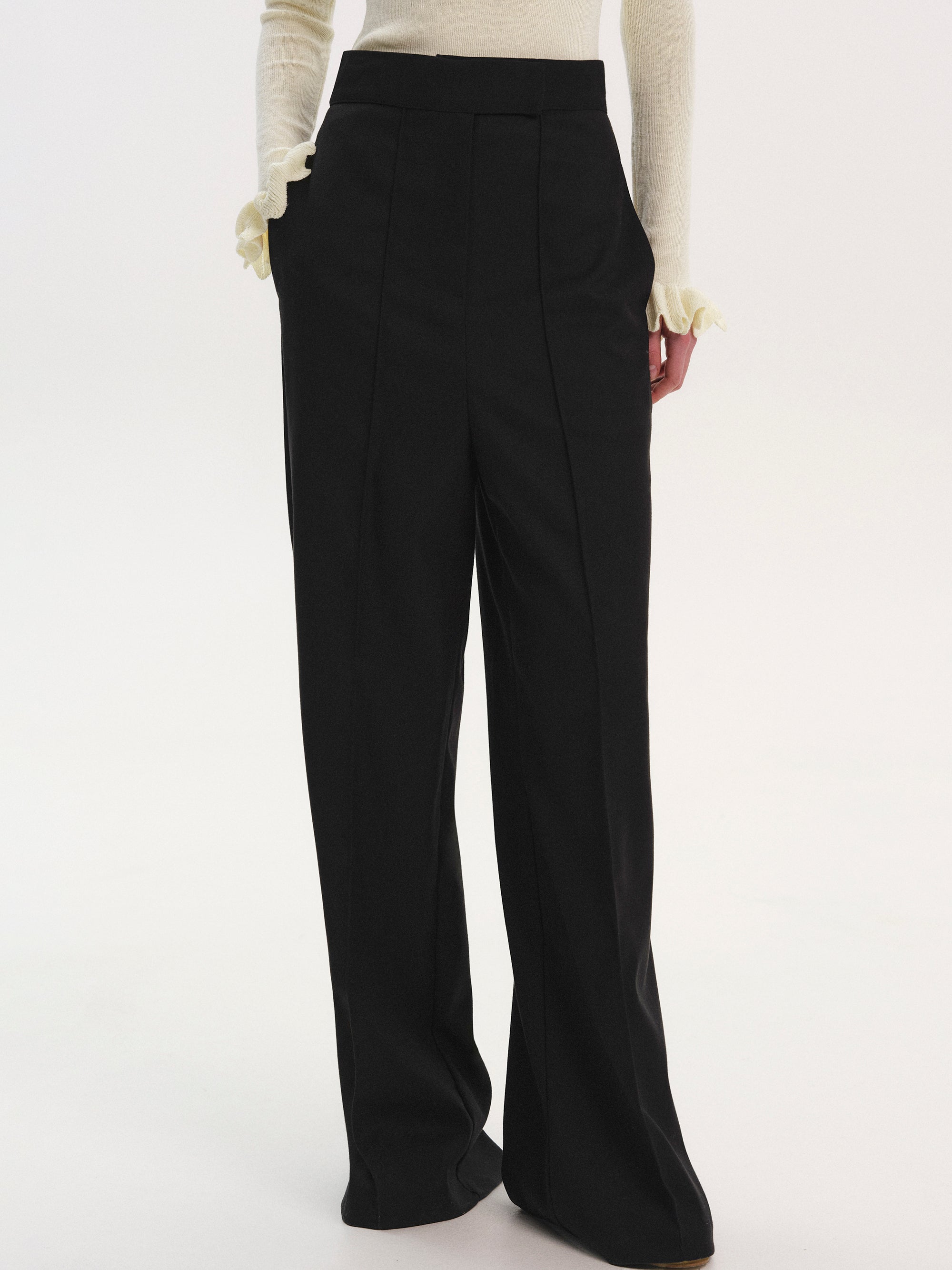 High Waist Creased Trousers, Black