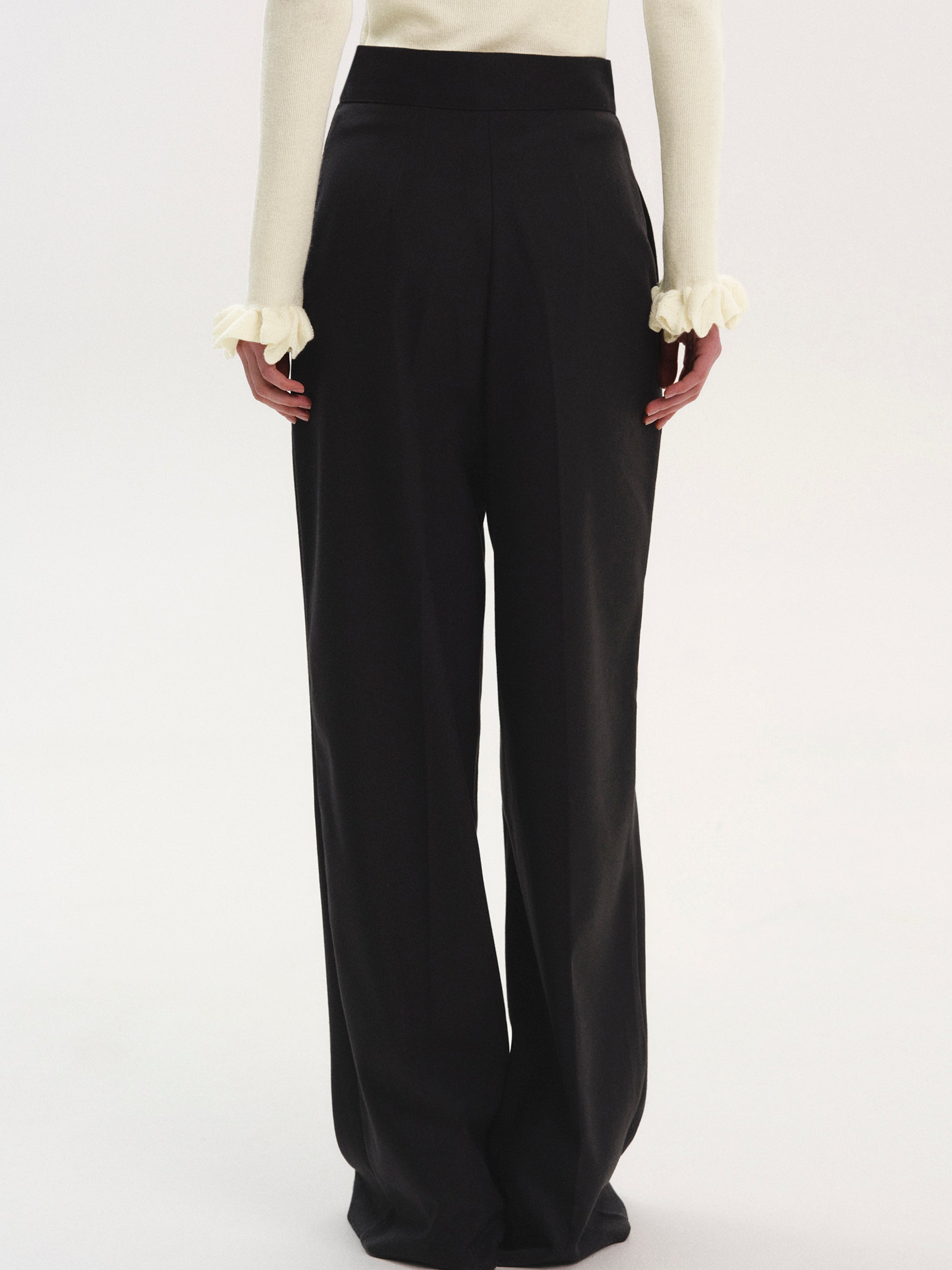 High Waist Creased Trousers, Black