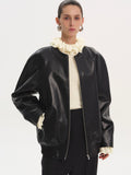 Faux-Leather Zip Jacket, Black