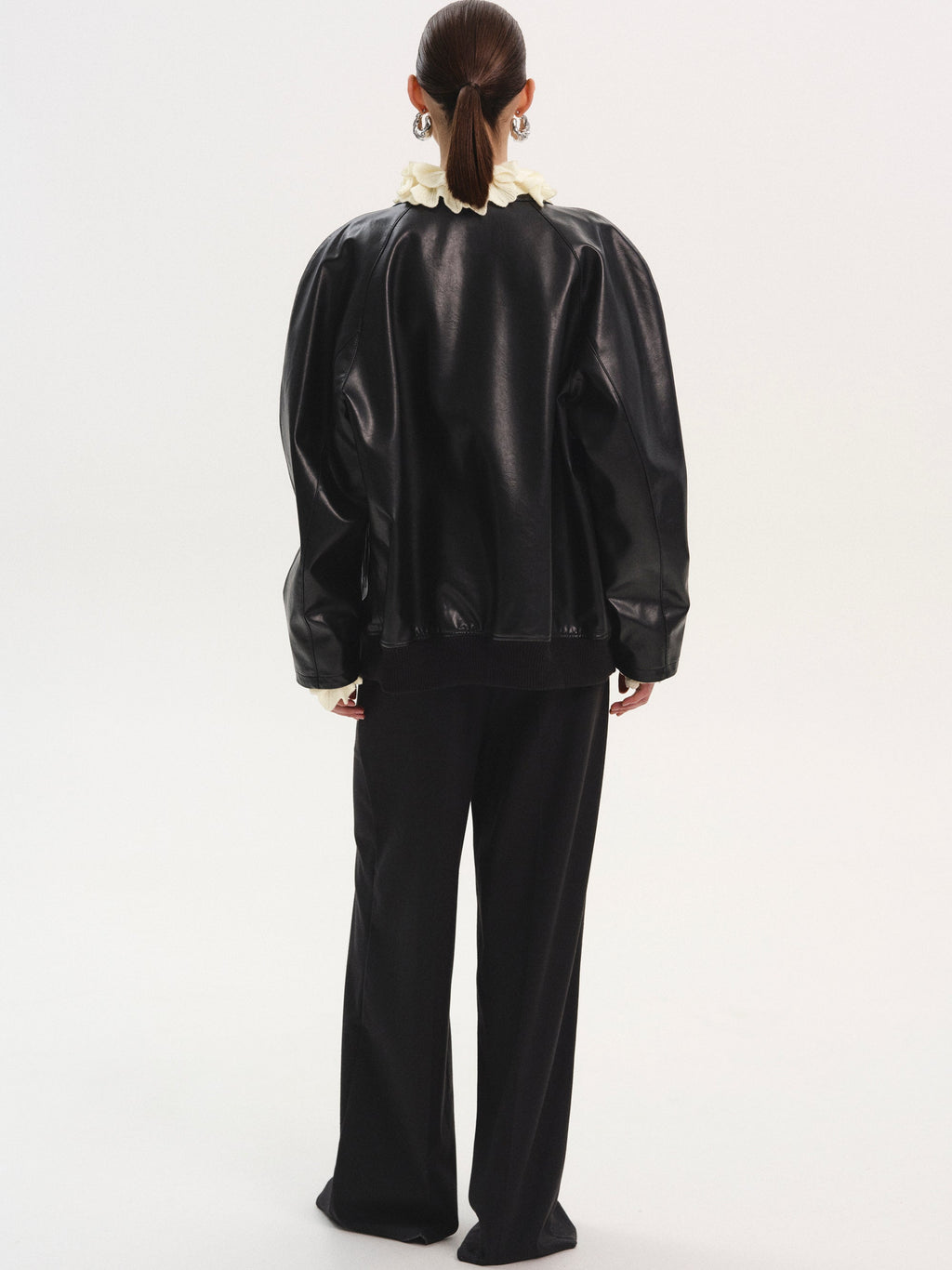 Faux-Leather Zip Jacket, Black