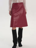 Paneled Faux-Leather Skirt, Red