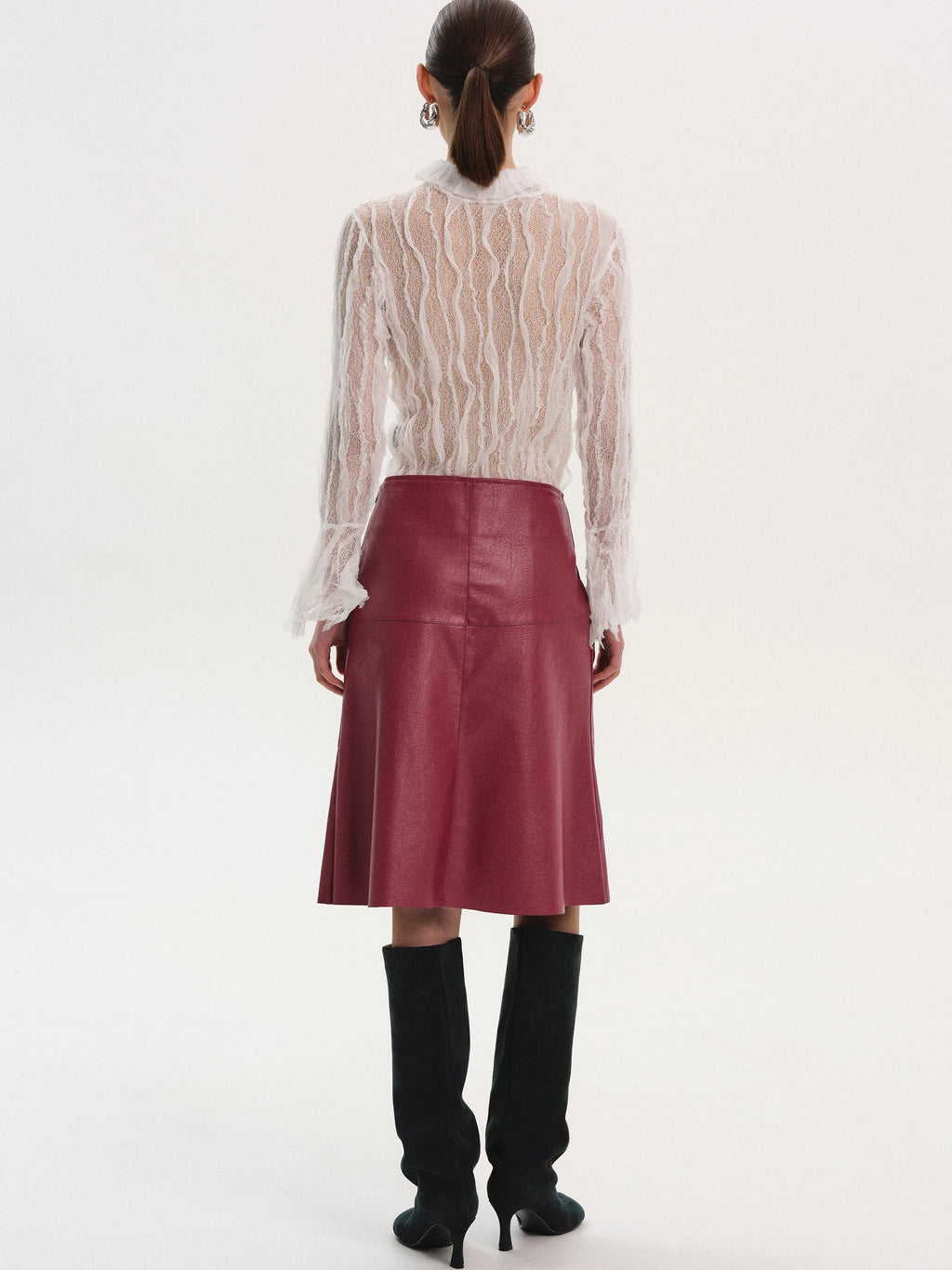 Paneled Faux-Leather Skirt, Red