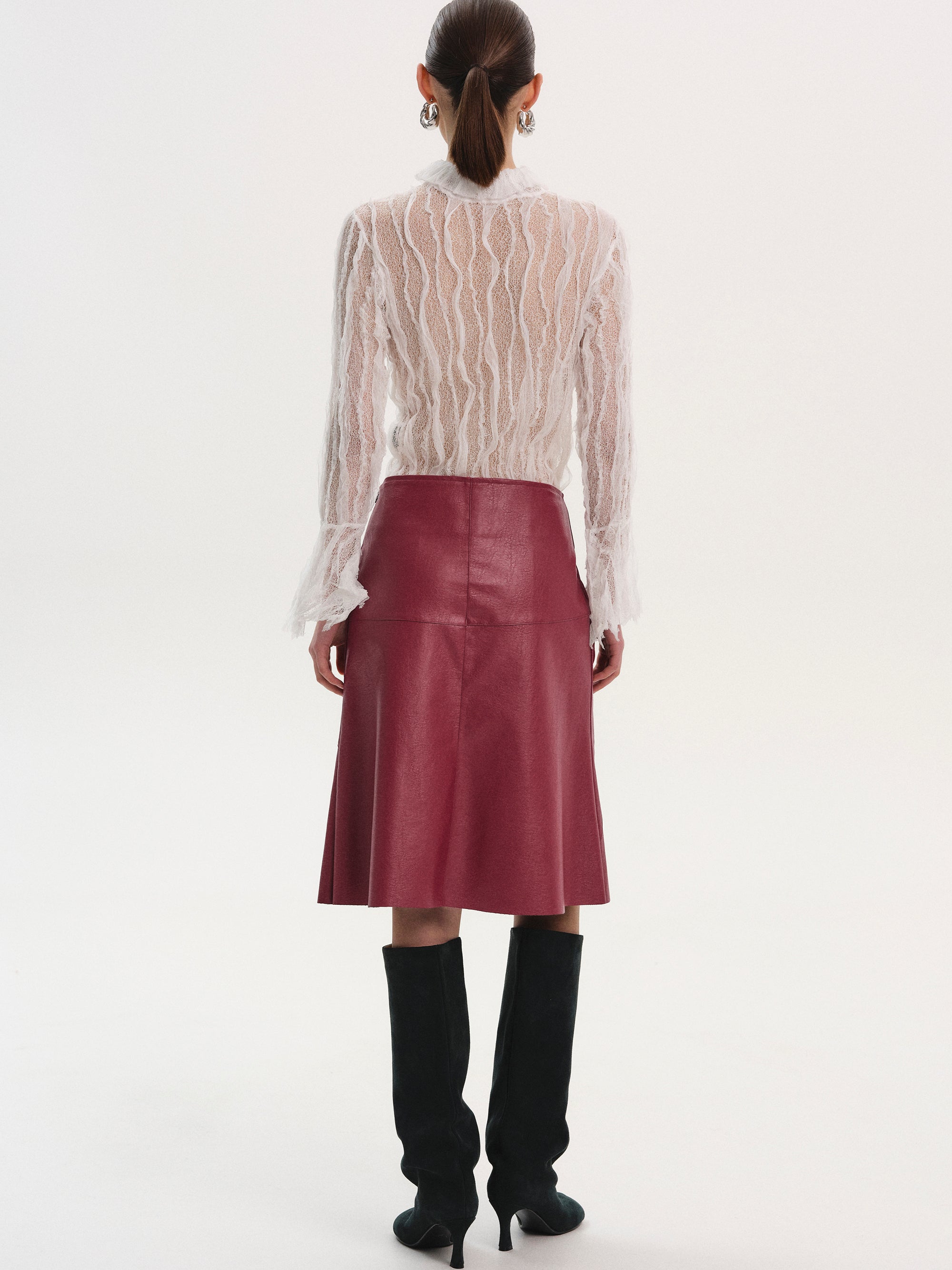 Paneled Faux-Leather Skirt, Red