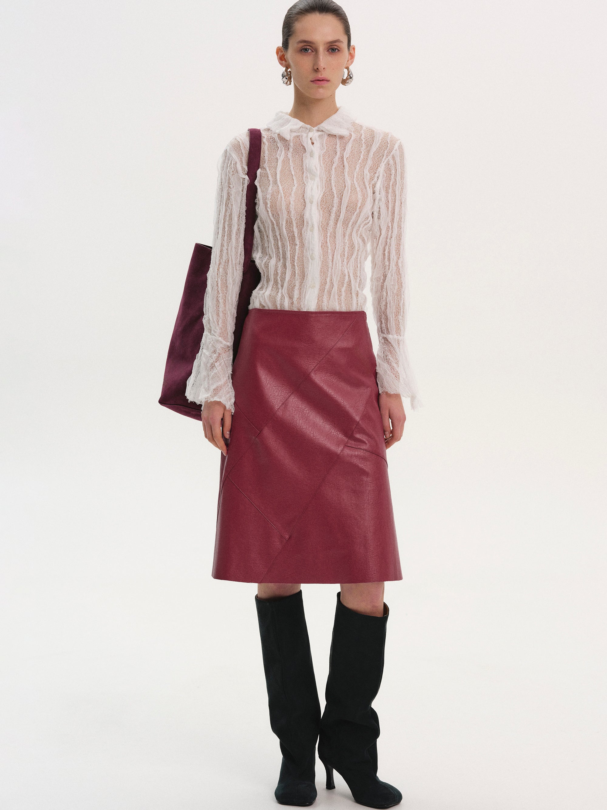 Sheer Lace Frill Shirt, White