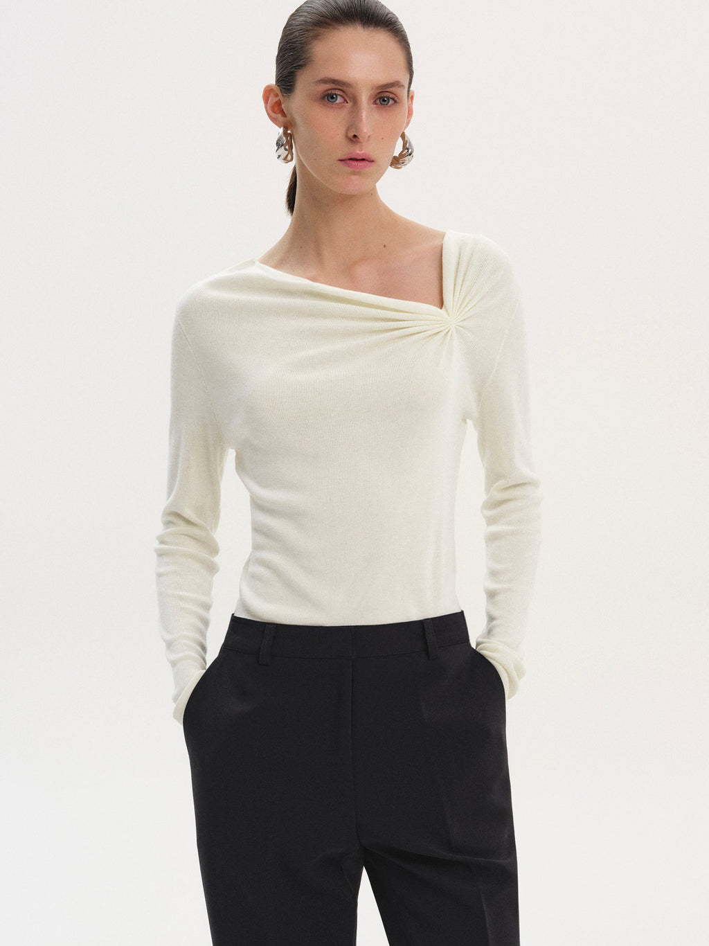 Interlock Asymmetric Neck Top, White