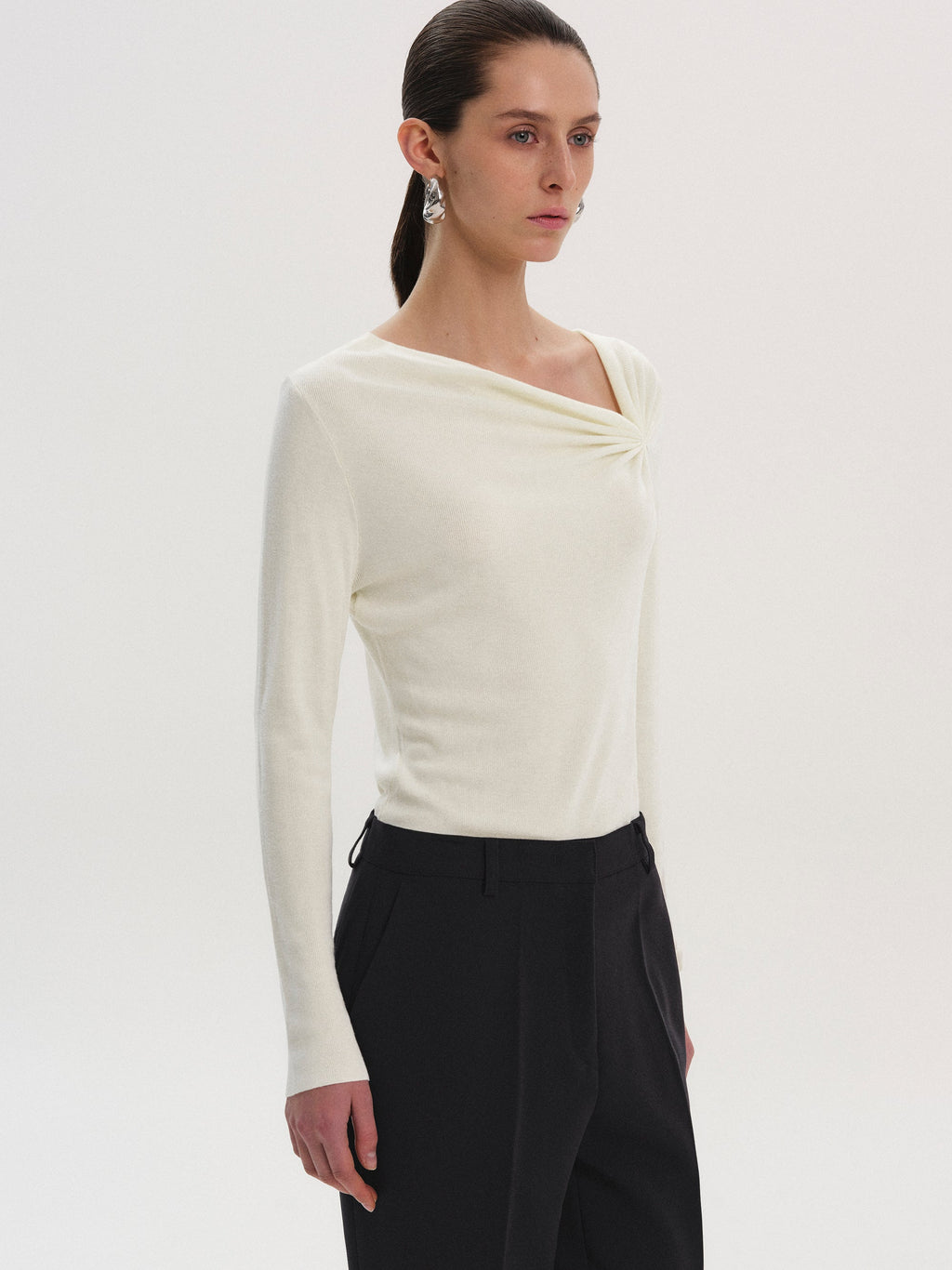 Interlock Asymmetric Neck Top, White