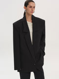 Long Notched Lapel Blazer, Black Striped