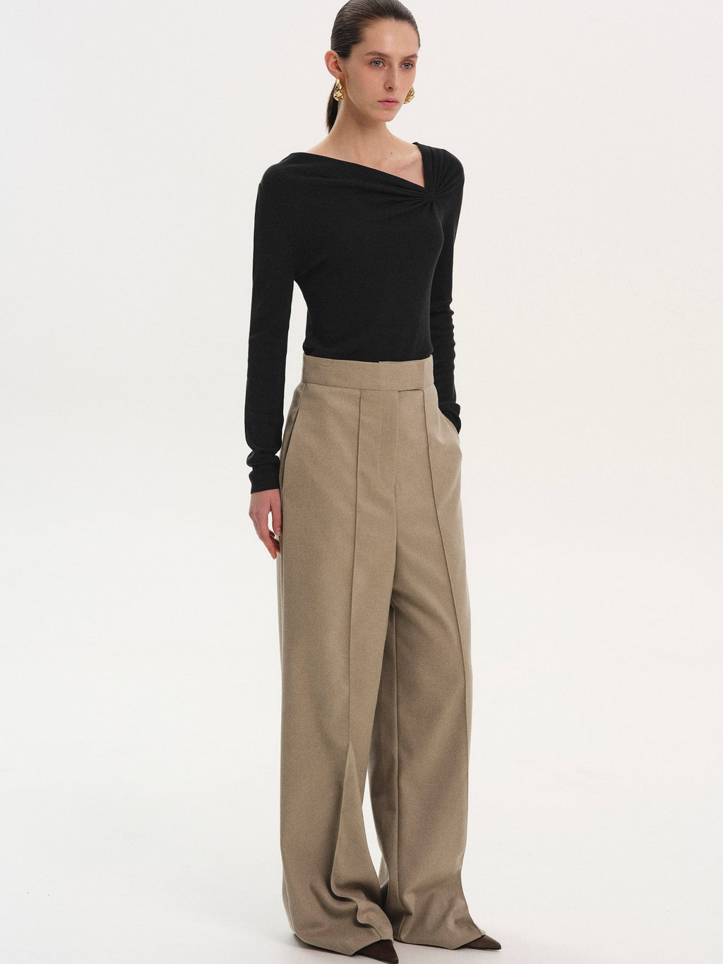 High Waist Creased Trousers, Mocha