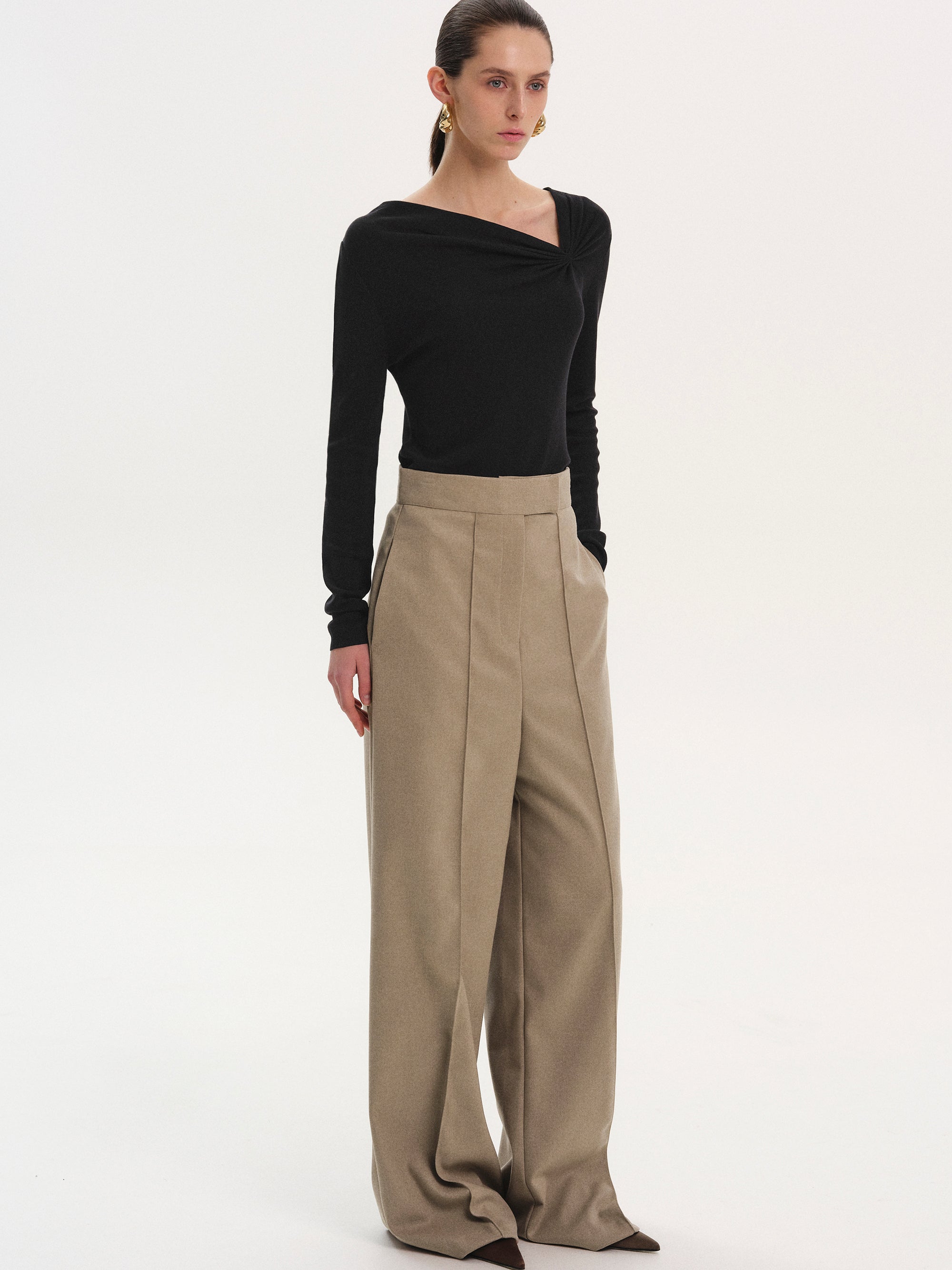 High Waist Creased Trousers, Mocha