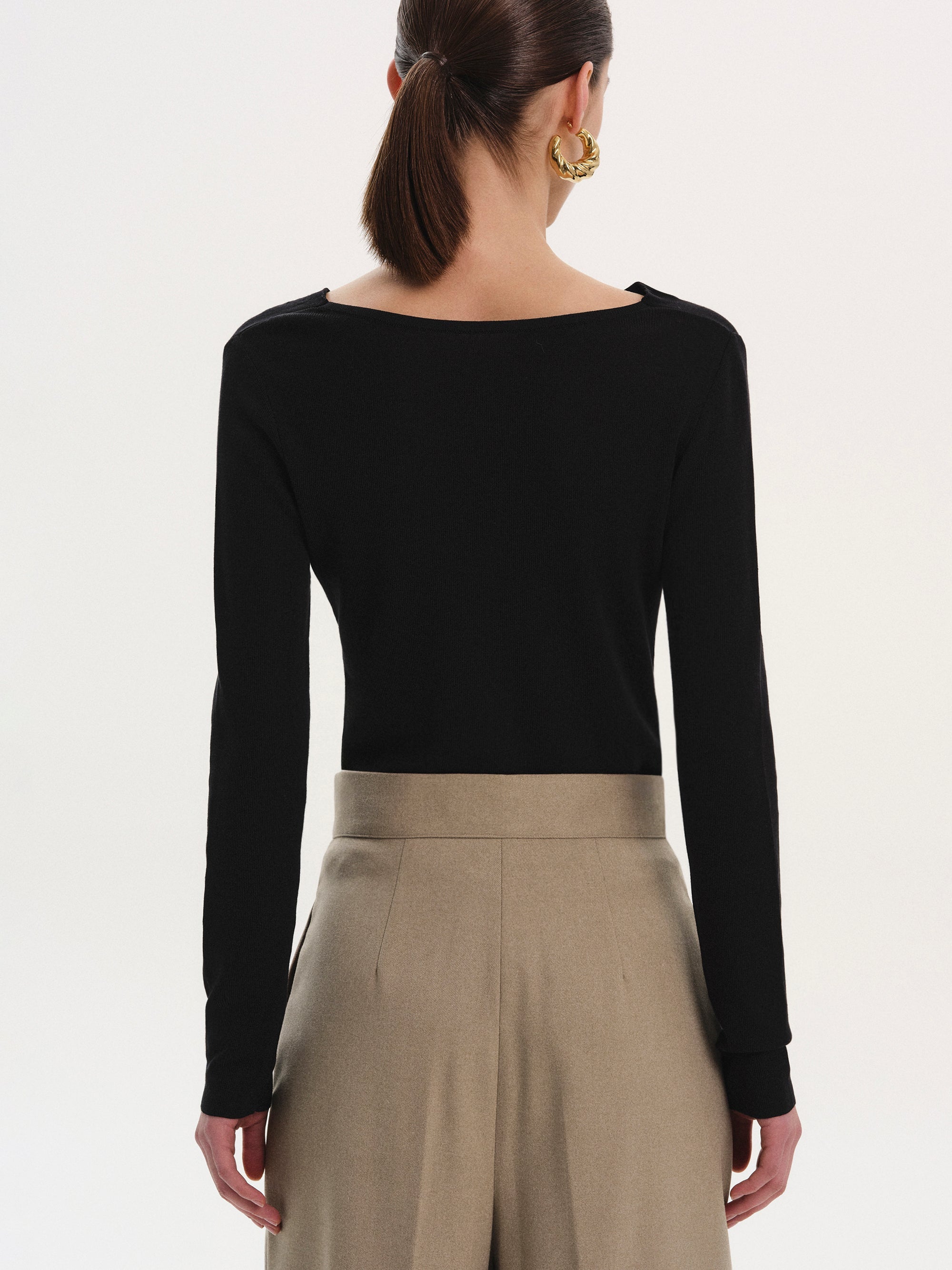 Interlock Asymmetric Neck Top, Black