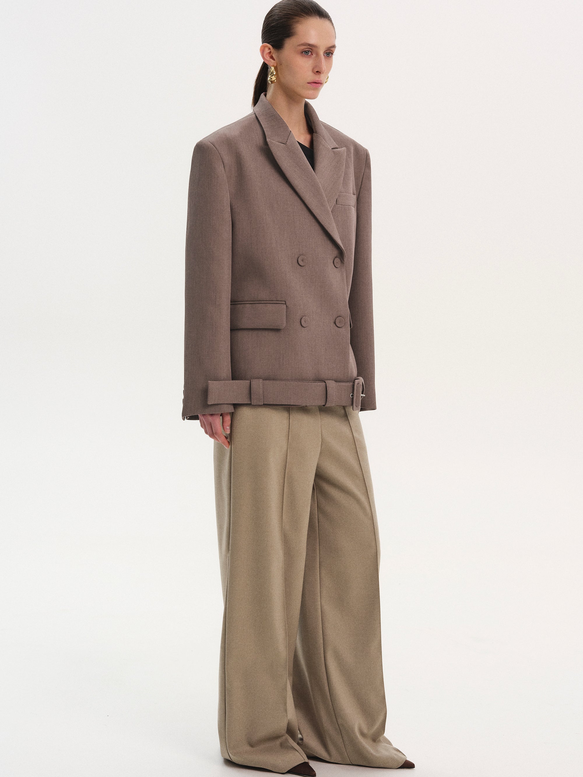 Belted Double Blazer, Plum