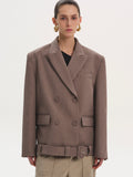 Belted Double Blazer, Plum