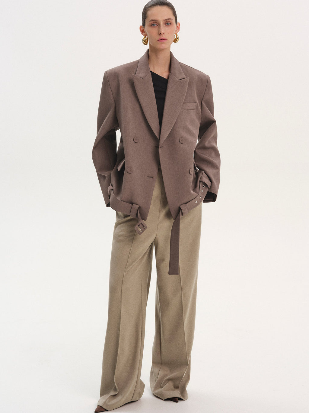 Belted Double Blazer, Plum
