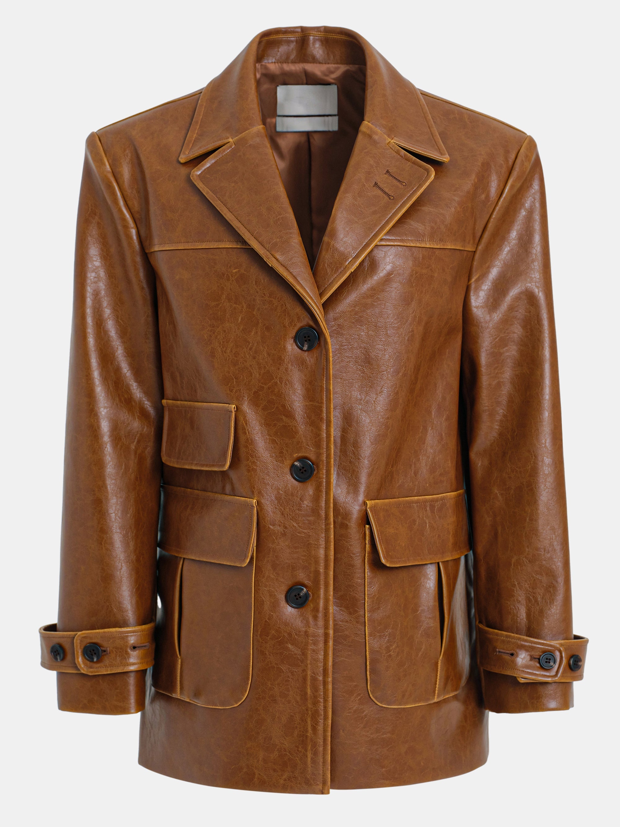 Longline Faux-Leather Jacket, Brown