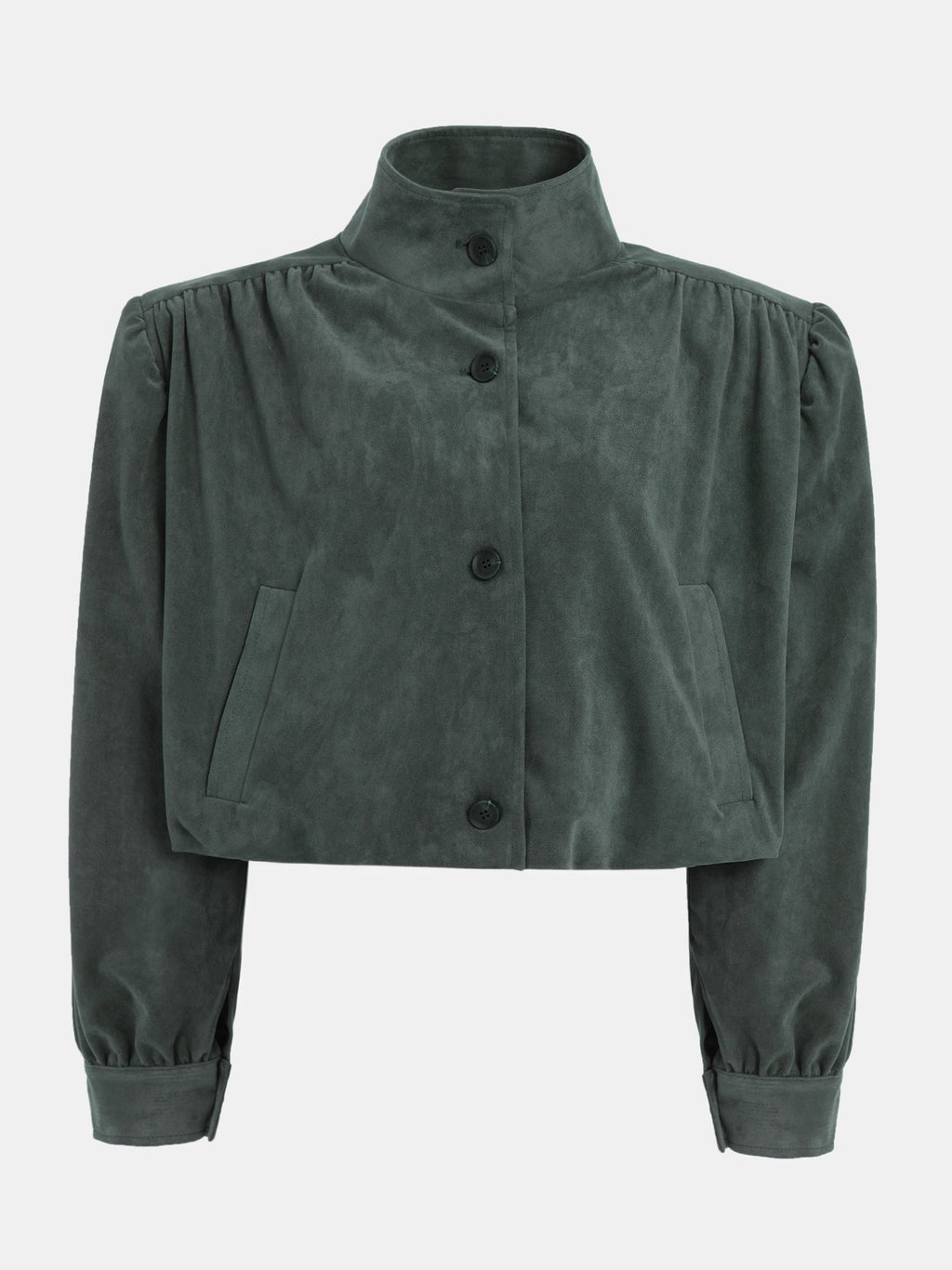 Ruched Suede Bomber, Taupe Grey