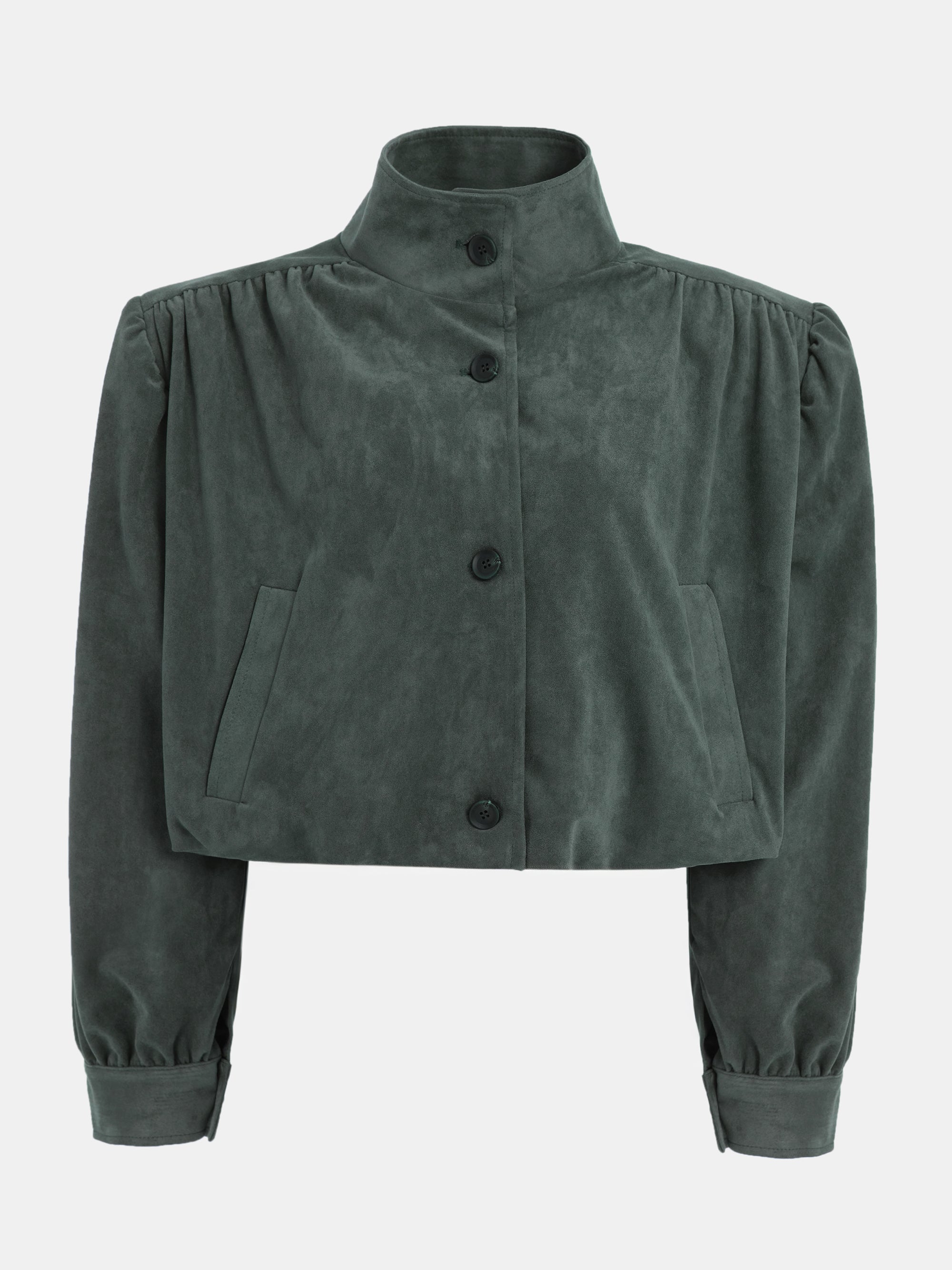 Ruched Suede Bomber, Taupe Grey