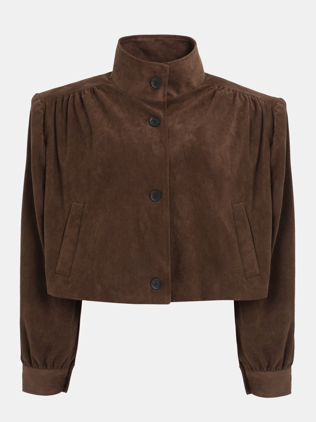 Ruched Suede Bomber, Burnt Umber