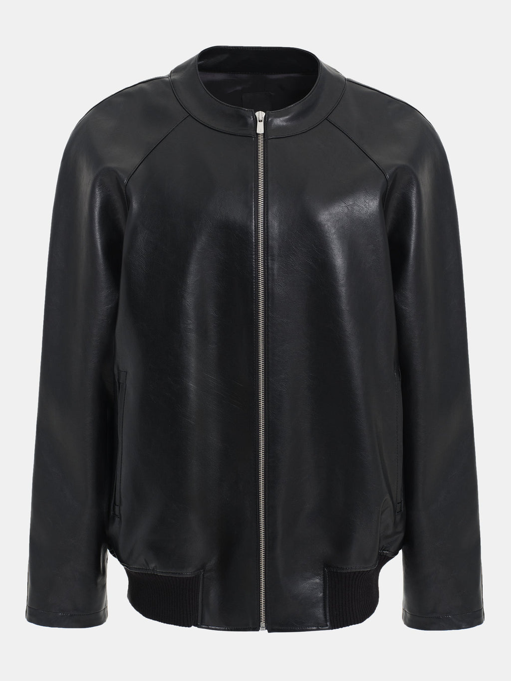 Faux-Leather Zip Jacket, Black