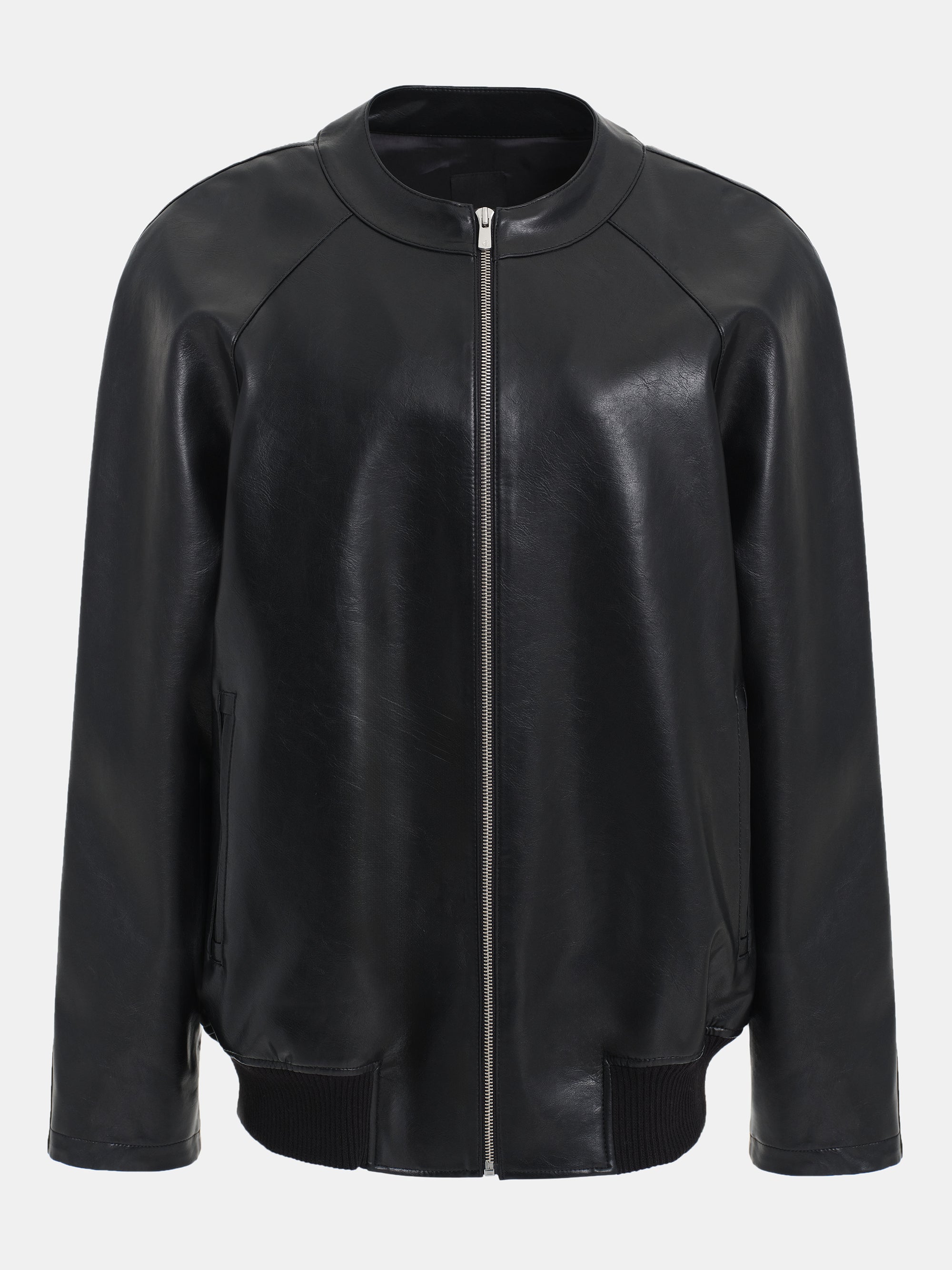 Faux-Leather Zip Jacket, Black