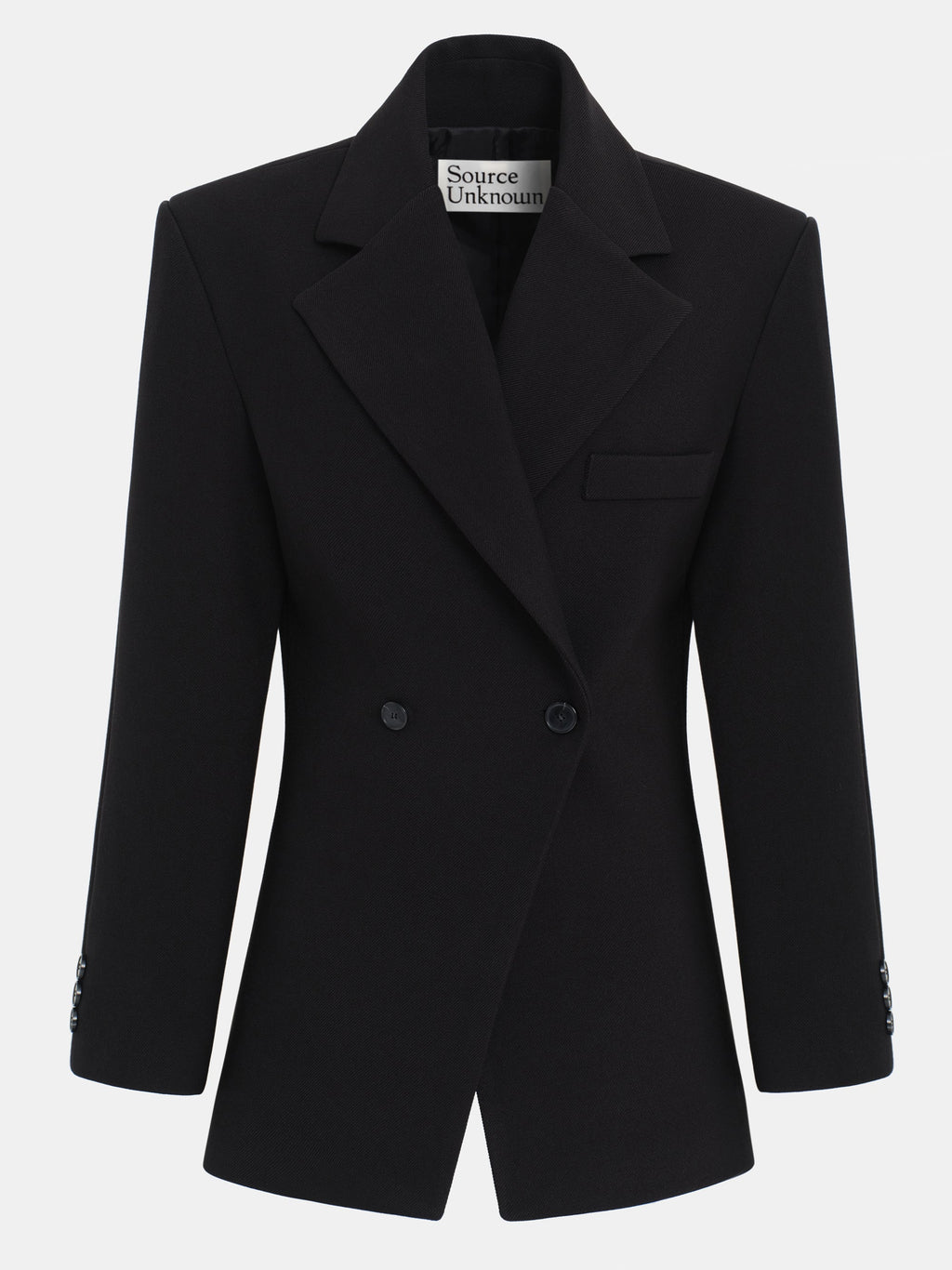 Double Breasted Cinched Blazer, Black