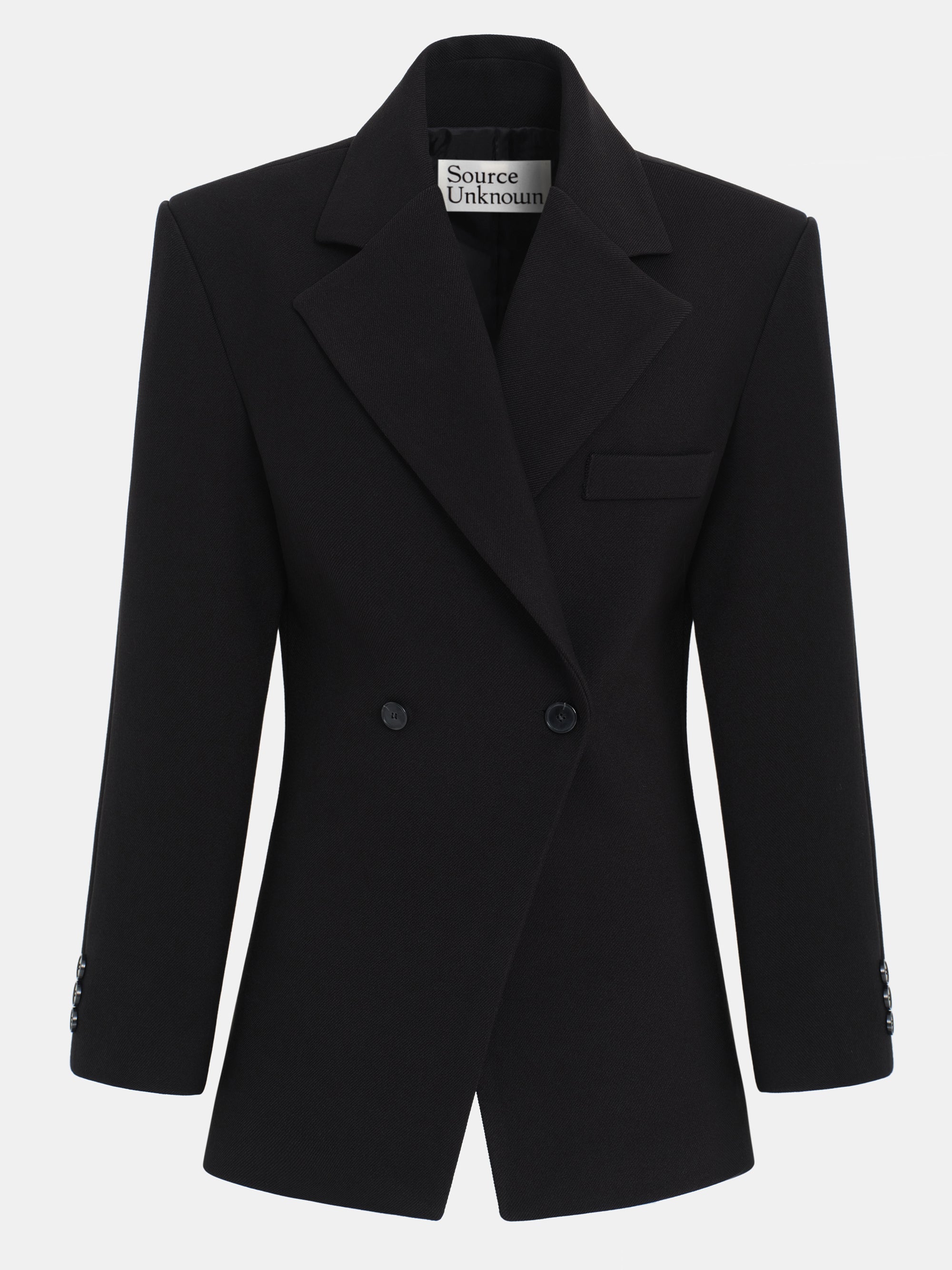 Double Breasted Cinched Blazer, Black