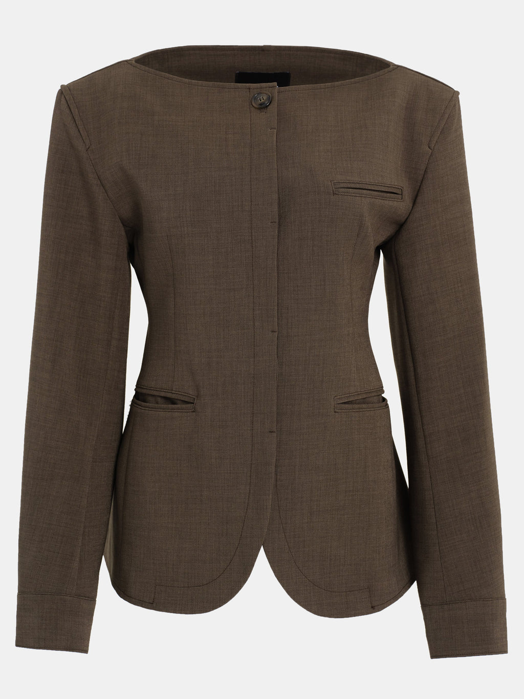 Boat Neck Cinched Blazer, Brown