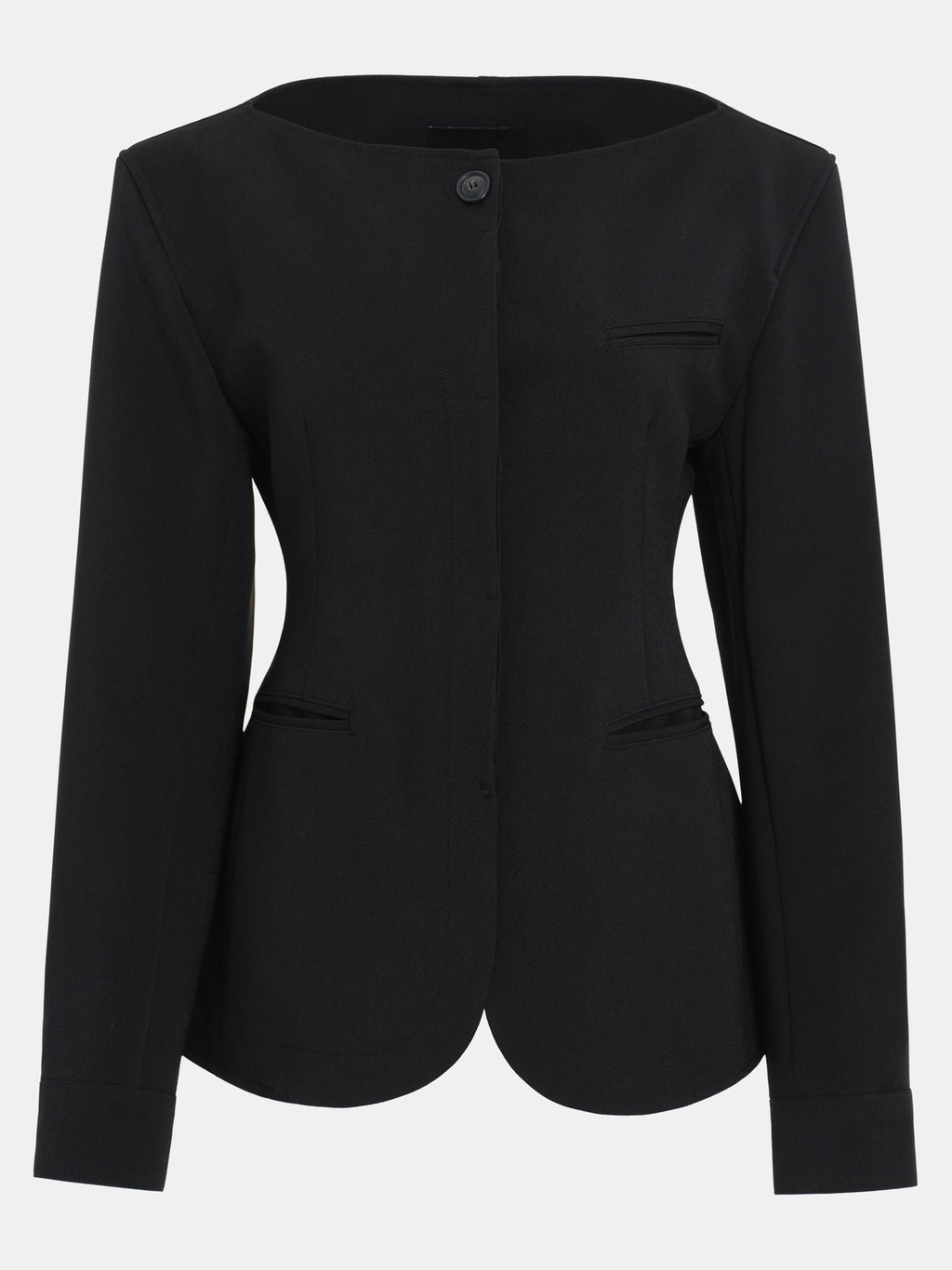 Boat Neck Cinched Blazer, Black