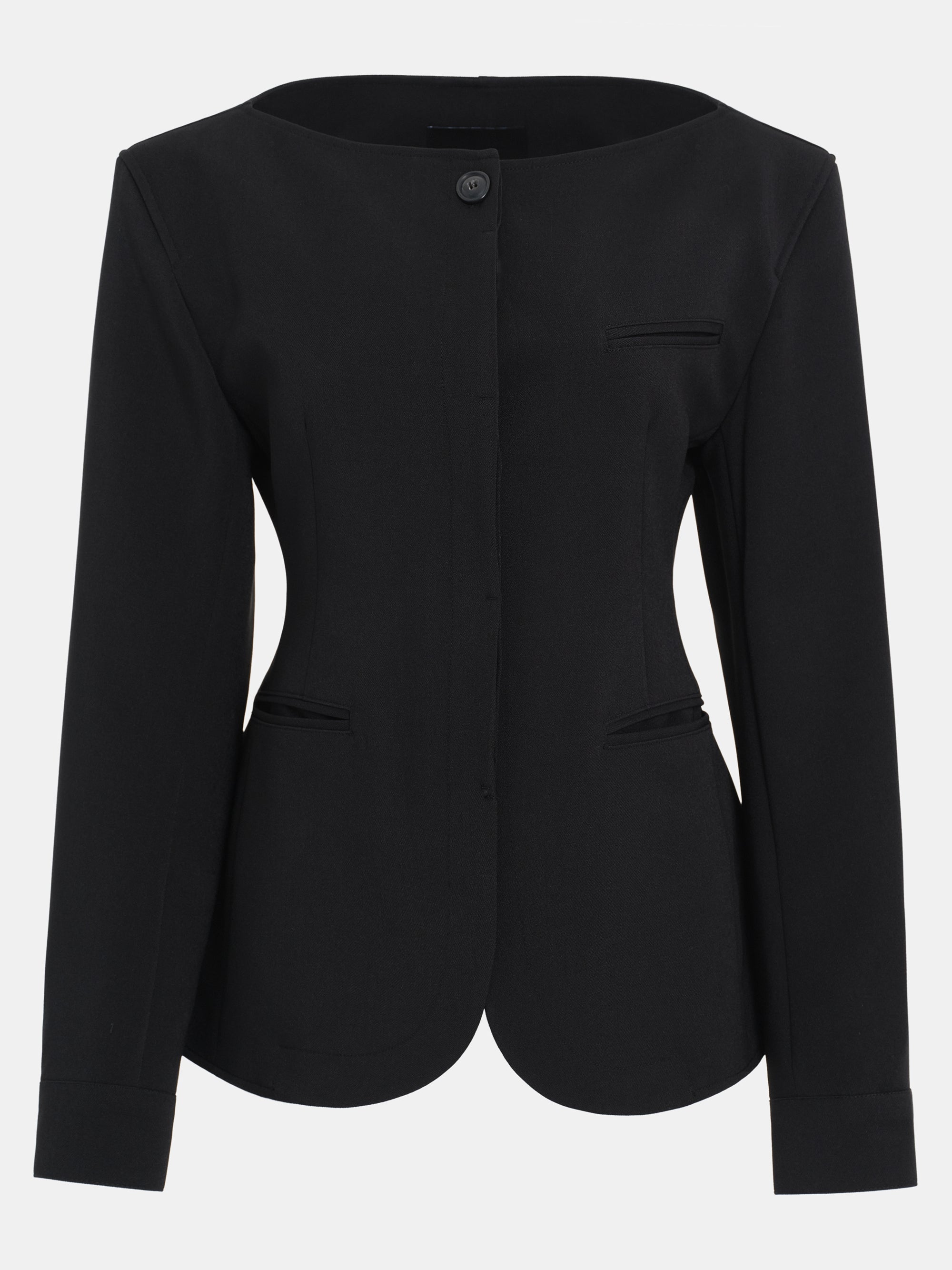 Boat Neck Cinched Blazer, Black