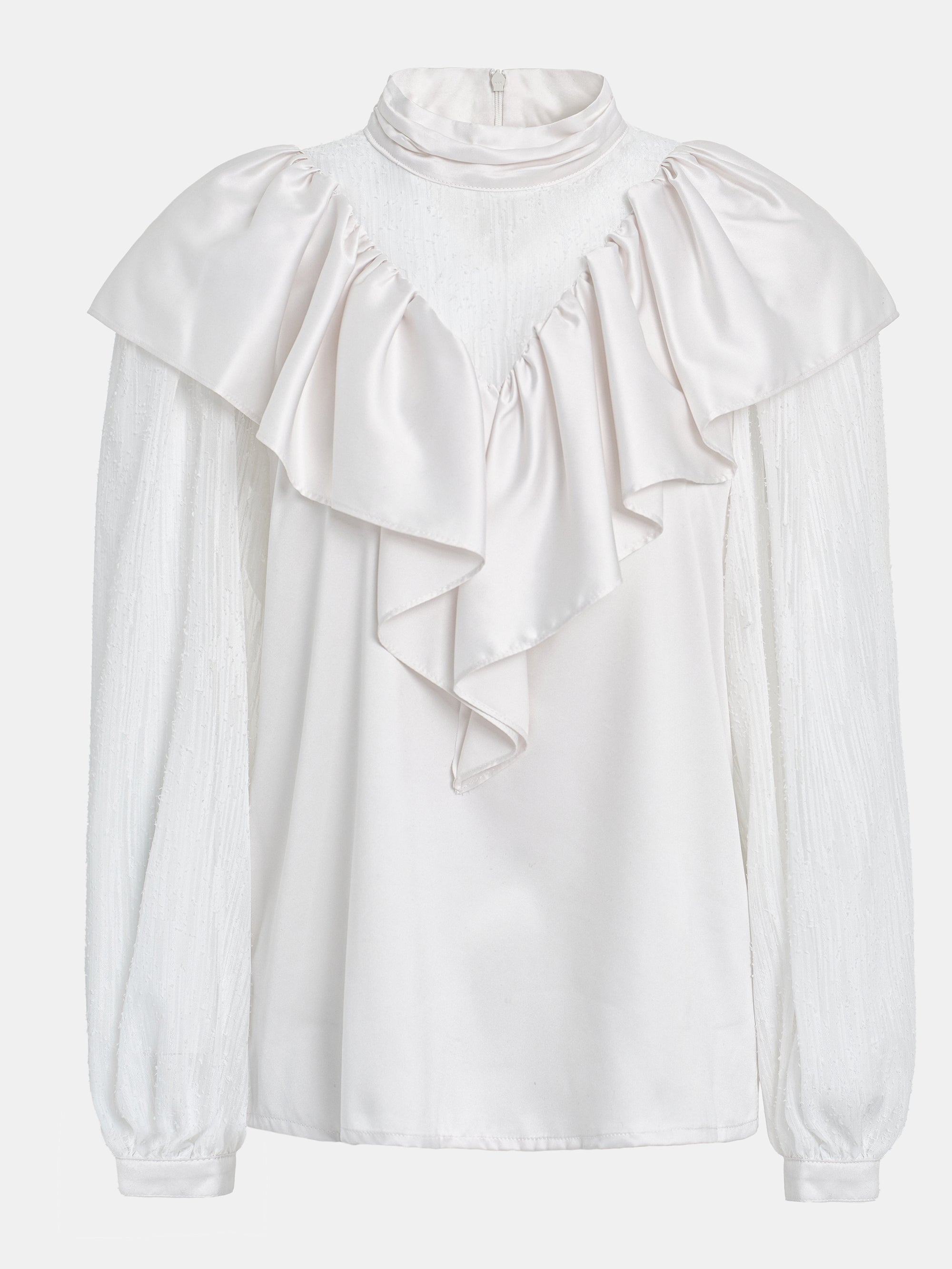 Flounce-Trimmed Blouse, White