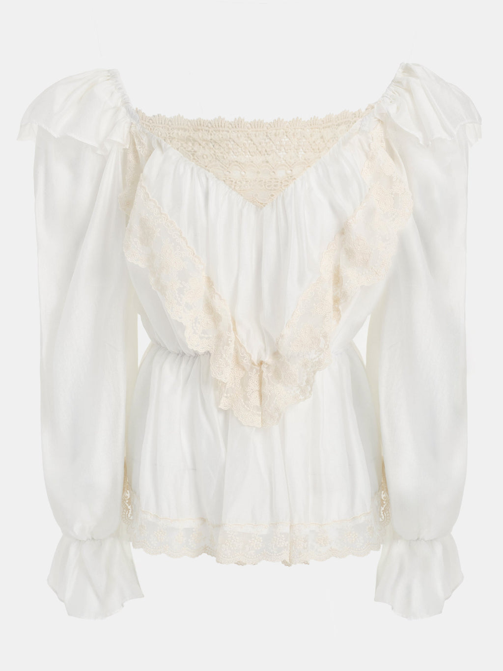 Broderie Lace Ruffle Blouse, Ivory