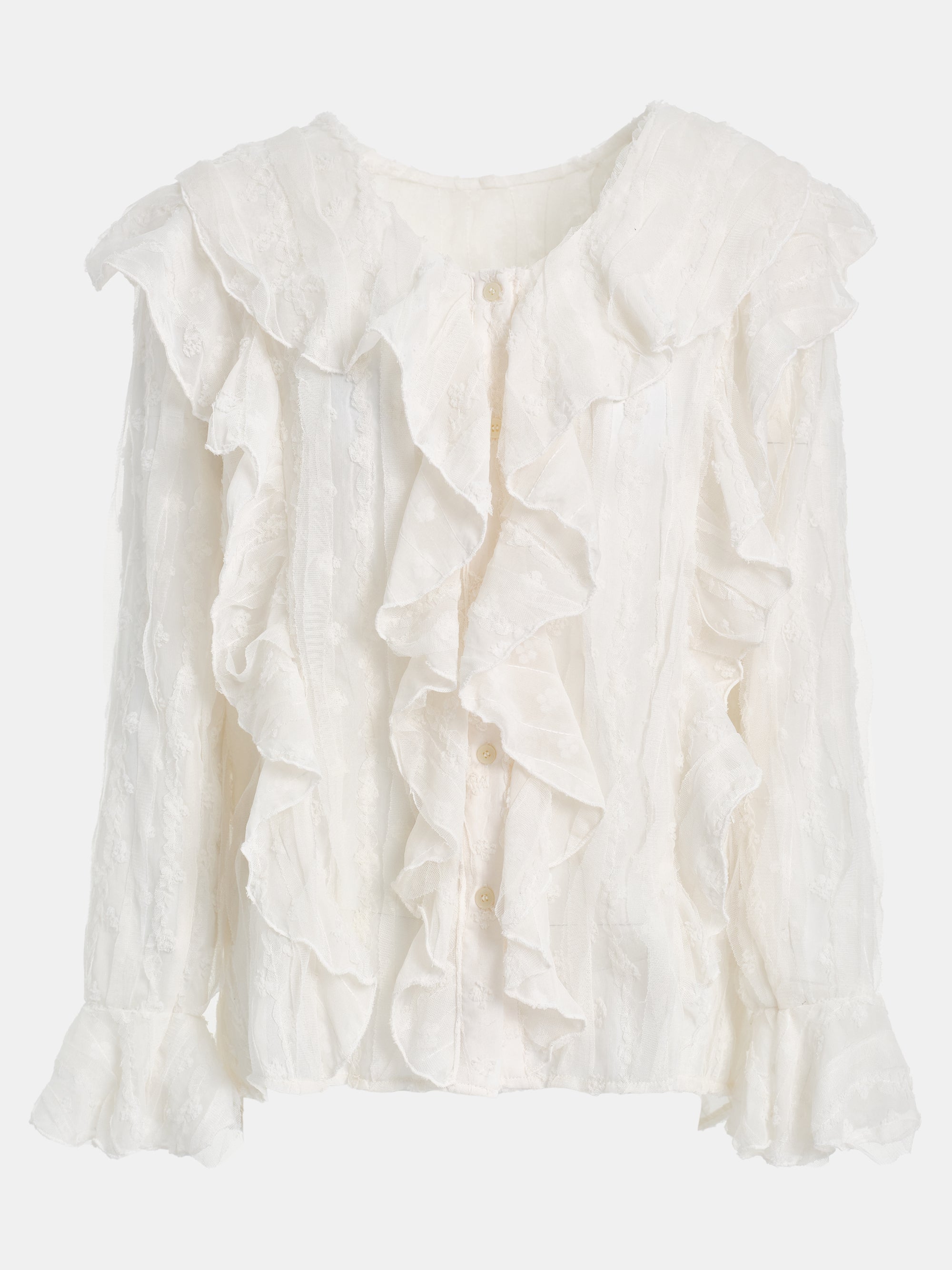 Ruffle Georgette Blouse, Ivory