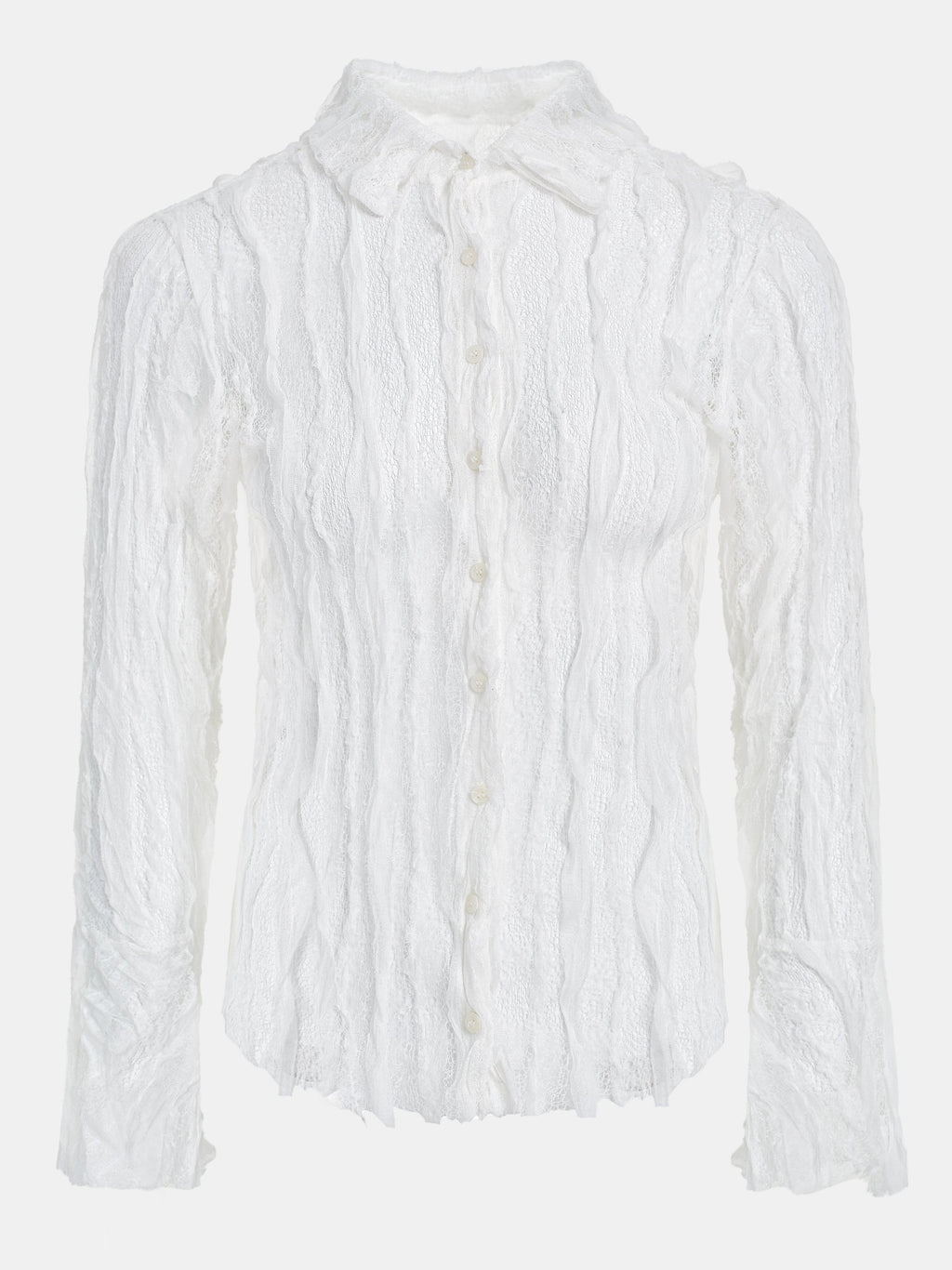 Sheer Lace Frill Shirt, White